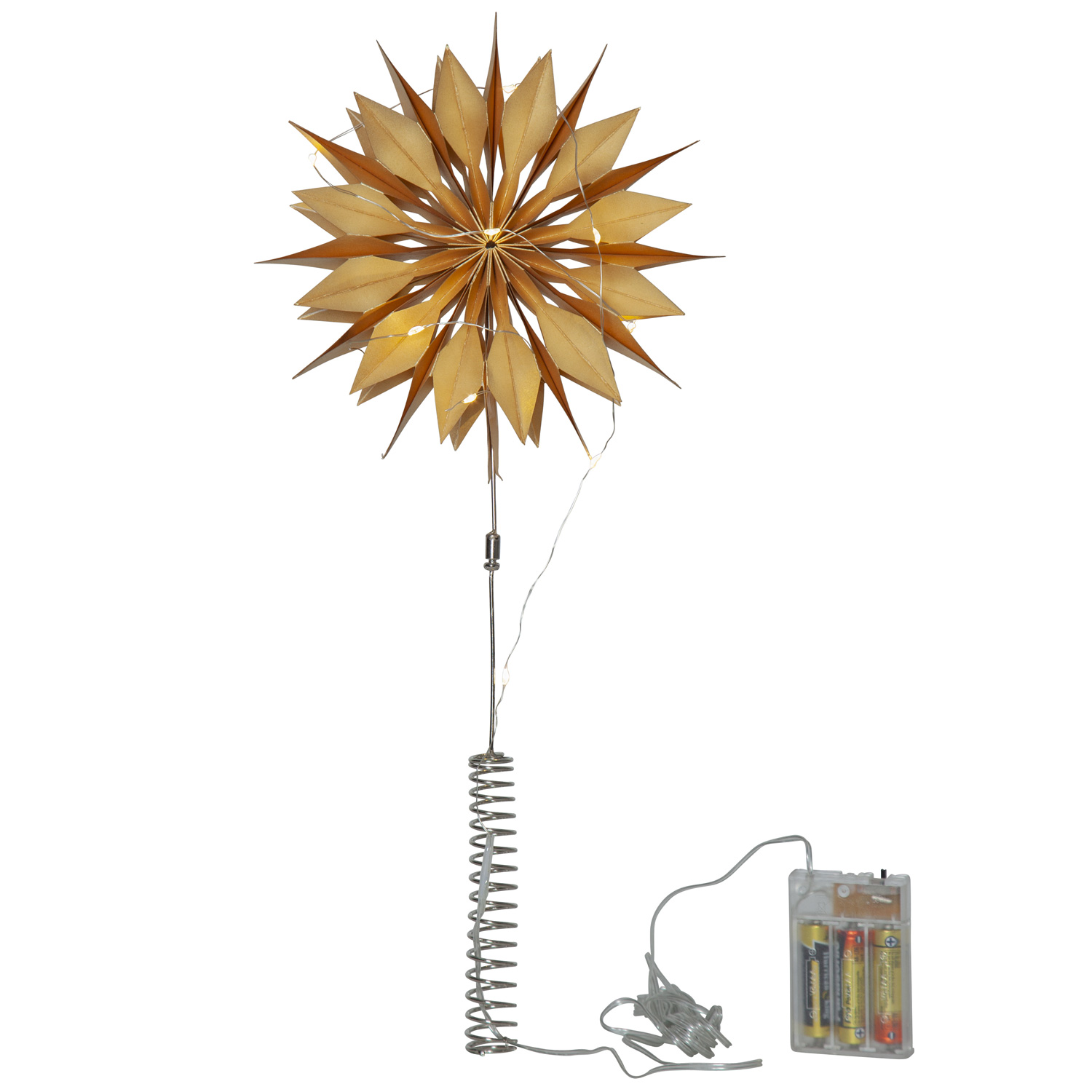 LED Baumspitze Papierstern MELLI -  10 warmweiße LED - H: 43cm - D: 20cm - Timer - Batterie - gold LED Baumspitze Papierstern MELLI -  10 warmweiße LED - H: 43cm - D: 20cm - Timer - Batterie - gold