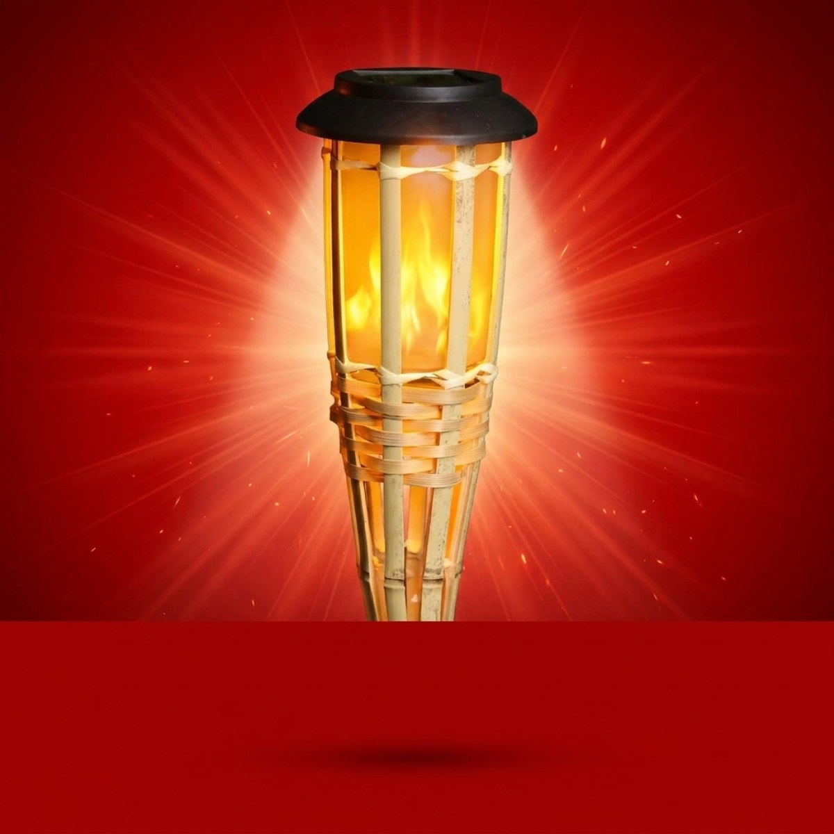 LED Solar Gartenfackel - Bambus Fackel - simulierter Flammeneffekt - H: 60cm - Lichtsensor - natur