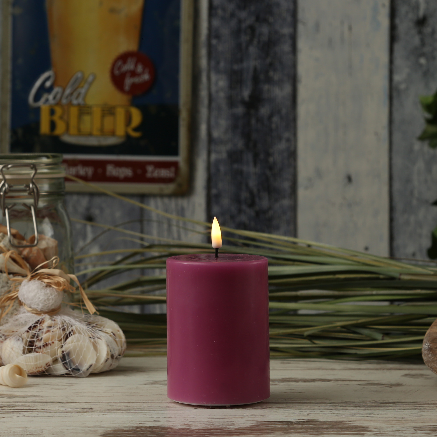 LED Stumpenkerze MIA - Echtwachs - realistische 3D Flamme - H: 10cm - D: 7,5cm - malve LED Stumpenkerze MIA - Echtwachs - realistische 3D Flamme - H: 10cm - D: 7,5cm - malve