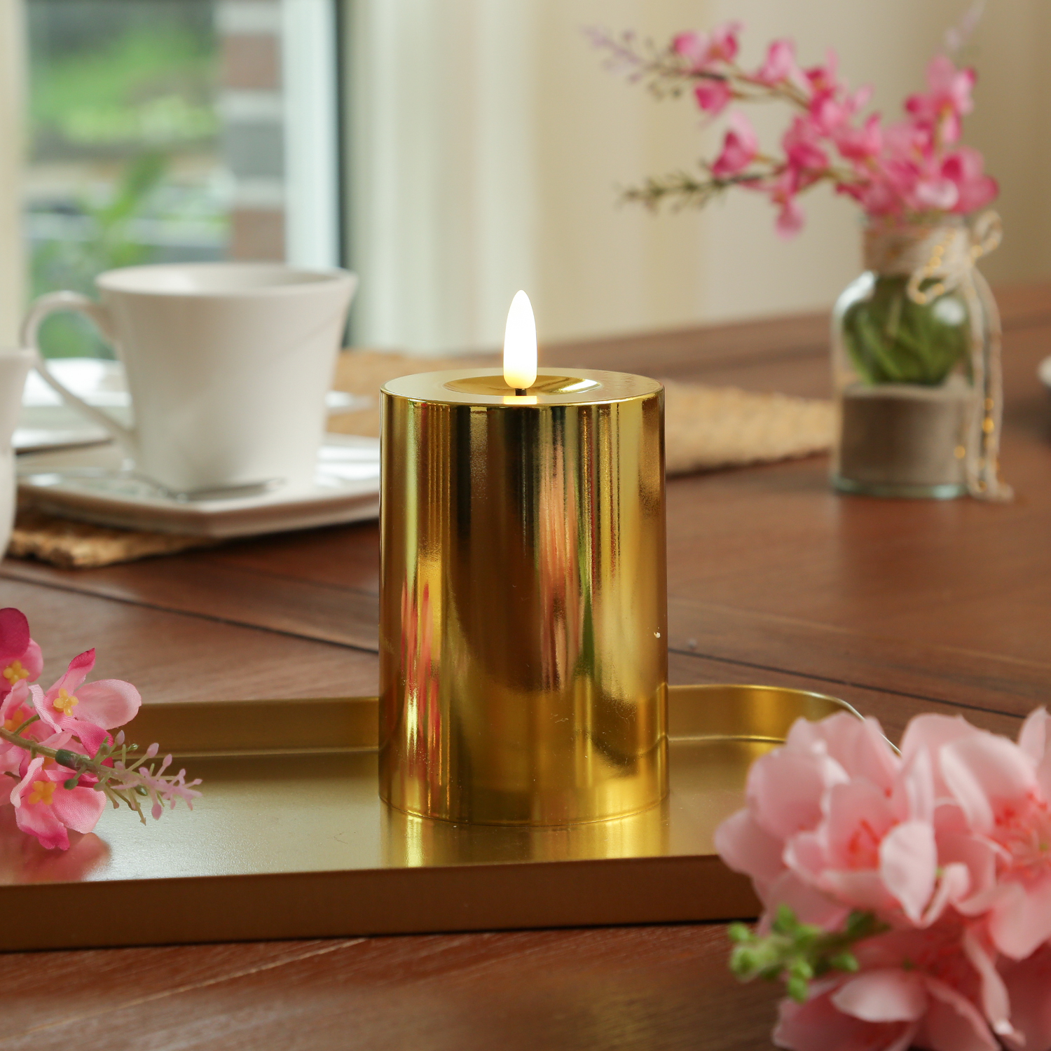 LED Kerze - Kunststoff - 3D Flamme - Timer - H: 12,5cm - D: 7,5cm - gold glänzend LED Kerze - Kunststoff - 3D Flamme - Timer - H: 12,5cm - D: 7,5cm - gold glänzend