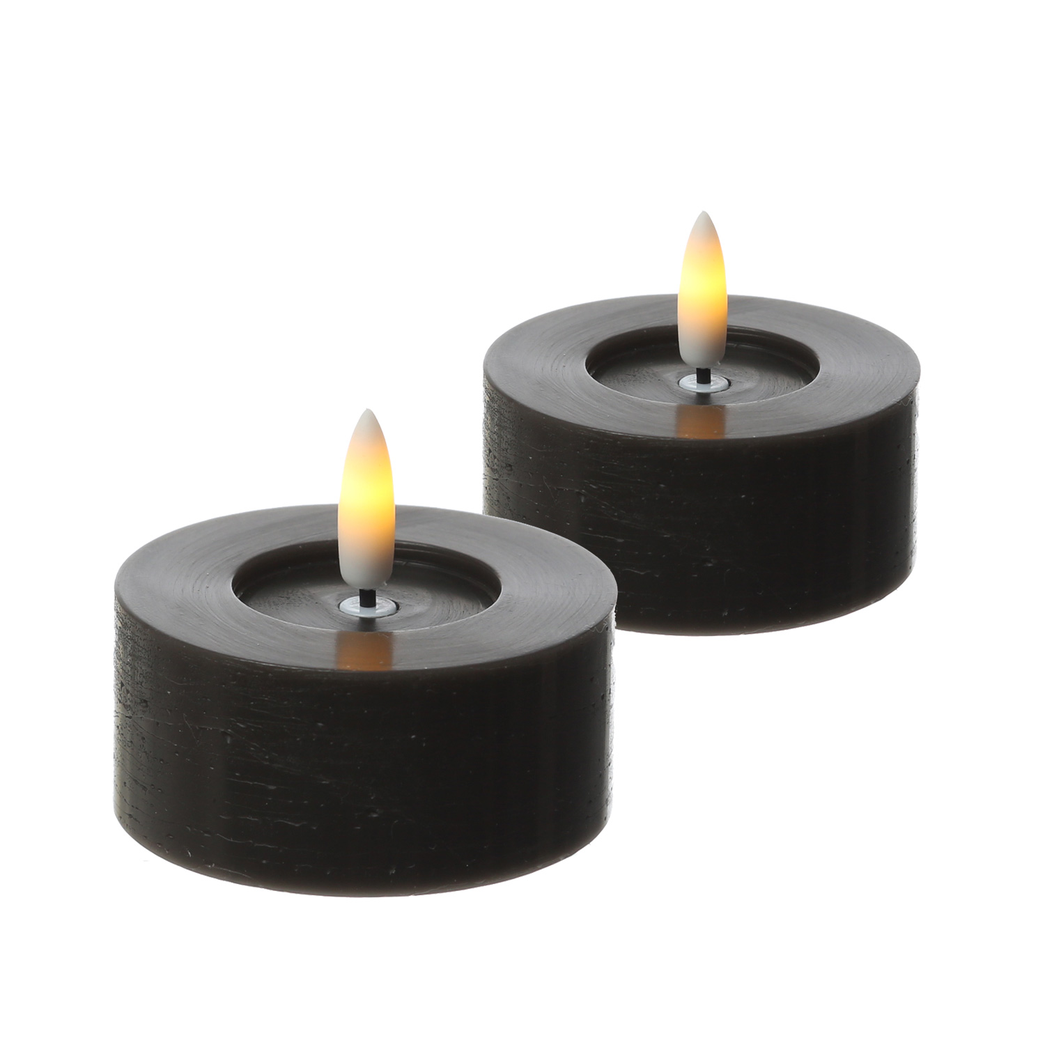 LED Maxi Teelichter LINA - Rustik-Optik - Echtwachs - Timer - D: 7cm - H: 6cm - schwarz - 2 Stück