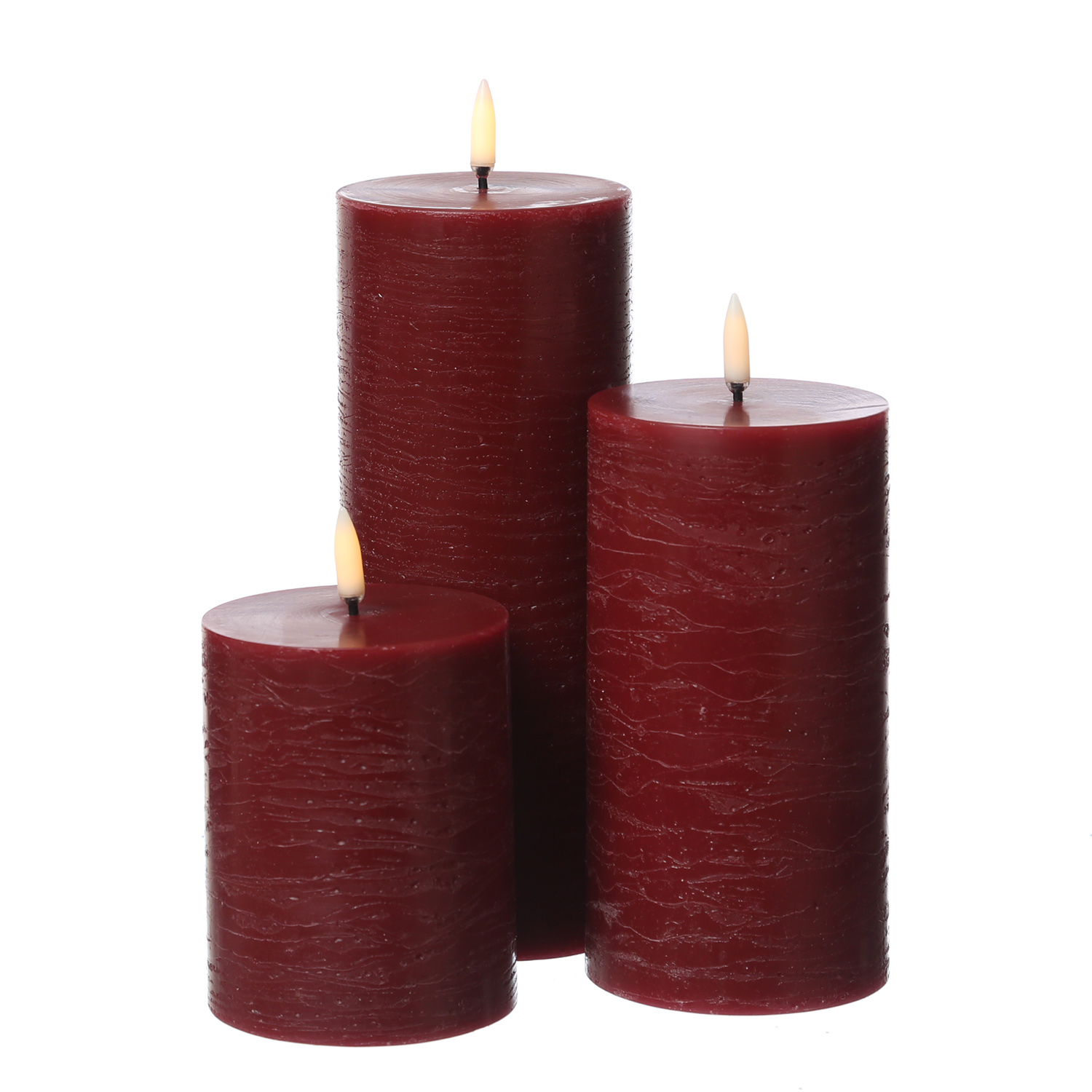 LED Kerzenset PIA - Rustik-Optik - 3 Größen - inkl. Batterien/Fernbedienung - dunkelrot - 3er Set LED Kerzenset PIA - Rustik-Optik - 3 Größen - inkl. Batterien/Fernbedienung - dunkelrot - 3er Set
