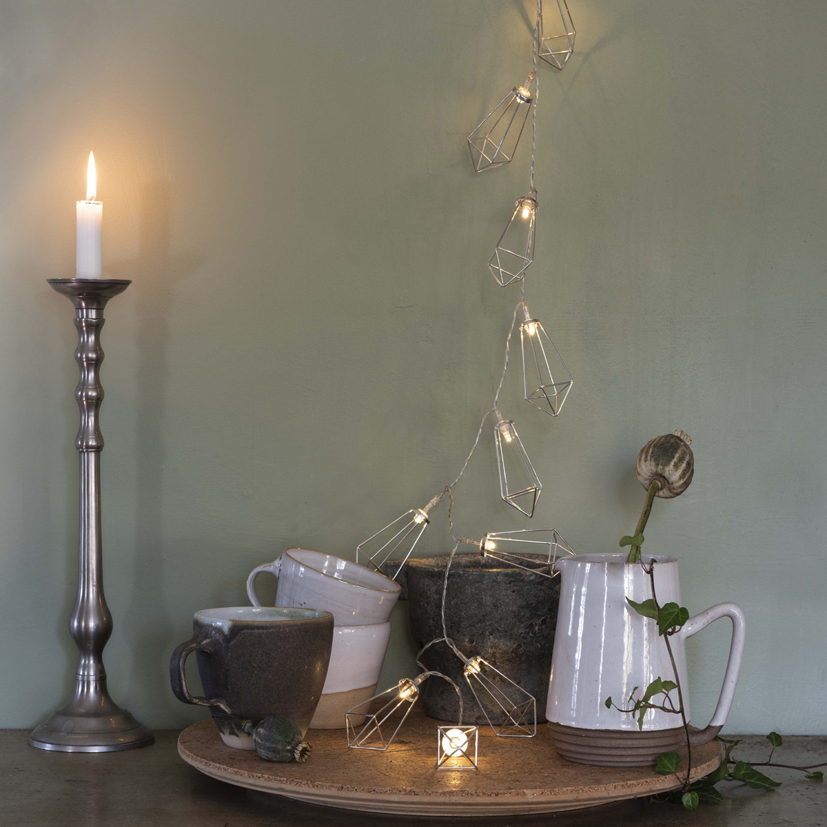 LED Lichterkette RUBIN - 10 warmweiße LED - Batterie - Timer - L: 0,90m - silber LED Lichterkette RUBIN - 10 warmweiße LED - Batterie - Timer - L: 0,90m - silber