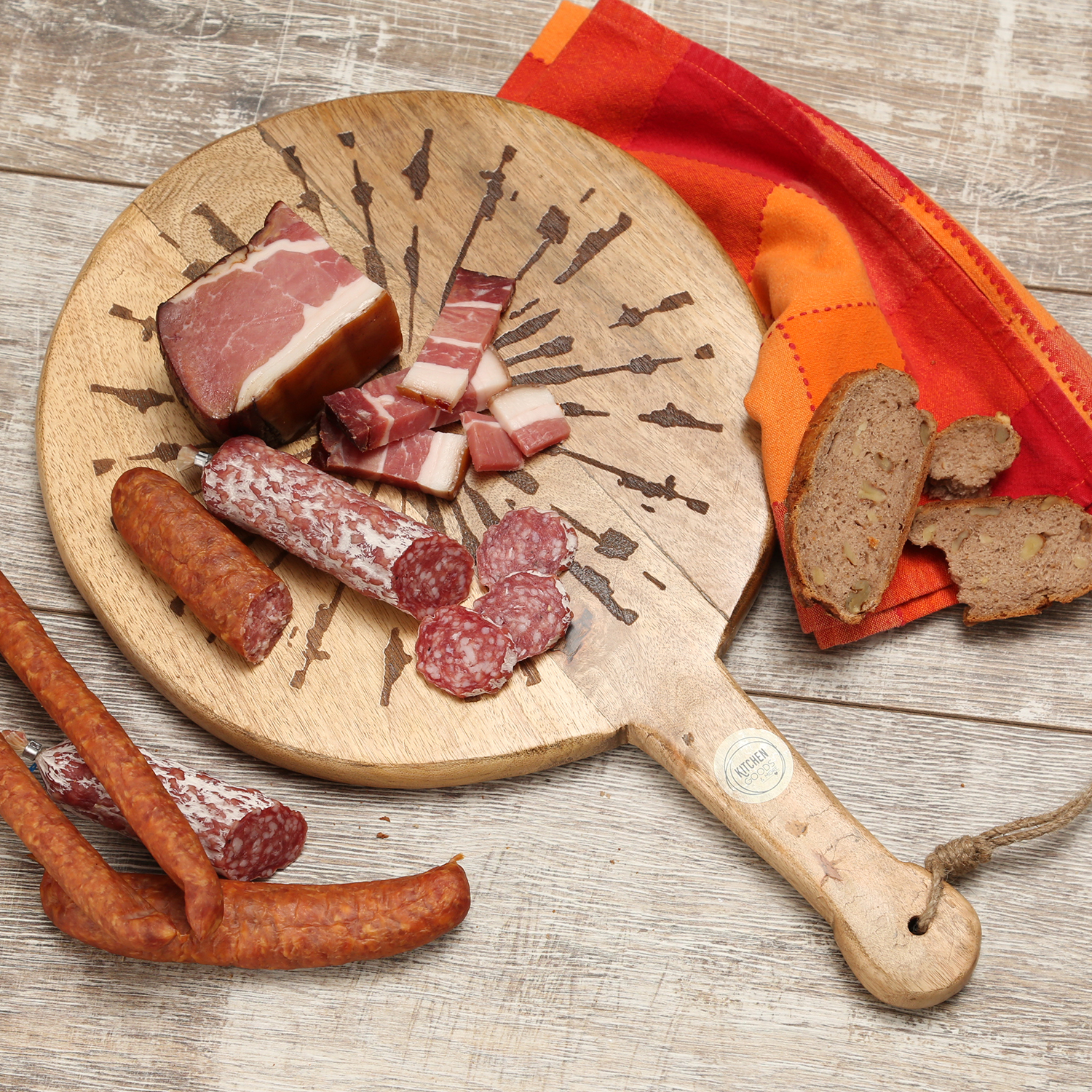 Schneidebrett PUSTEBLUME - Servierbrett - rund - Mangoholz - mit Griff - L: 46cm - natur Schneidebrett PUSTEBLUME - Servierbrett - rund - Mangoholz - mit Griff - L: 46cm - natur