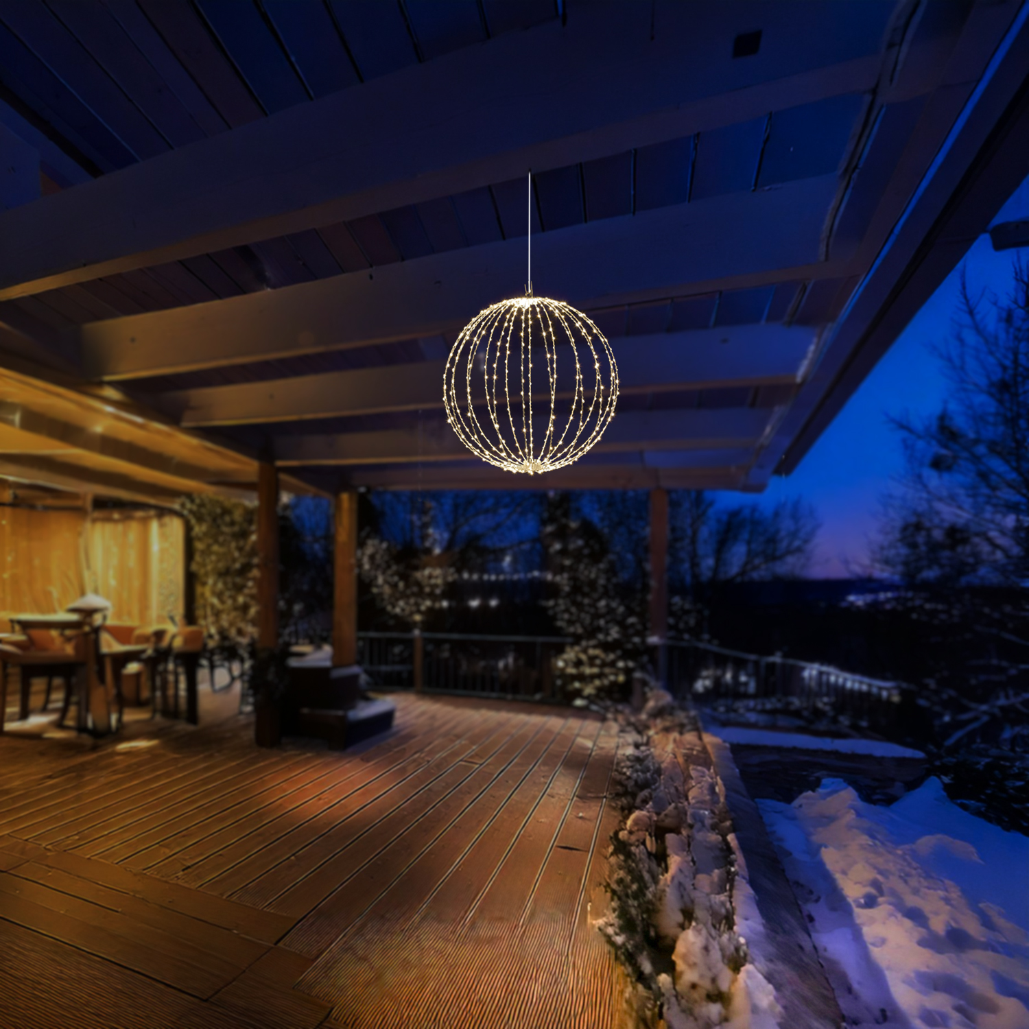 LED Drahtkugel - 3D Leuchtkugel - D: 38cm - 240 warmweiße LED - faltbar - 8 Modi/Timer - Innen/Außen