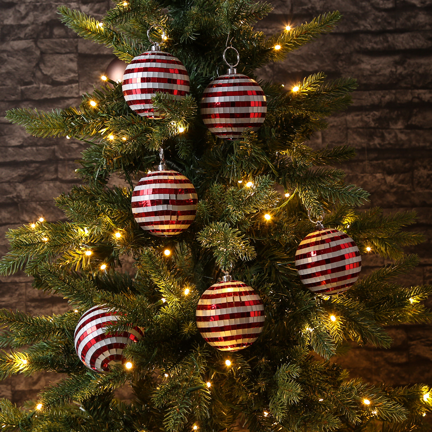 Christbaumschmuck Discokugel - Spiegelkugel - Weihnachtskugel - 5x5mm Spiegel - D: 8cm - rot, weiß Christbaumschmuck Discokugel - Spiegelkugel - Weihnachtskugel - 5x5mm Spiegel - D: 8cm - rot, weiß