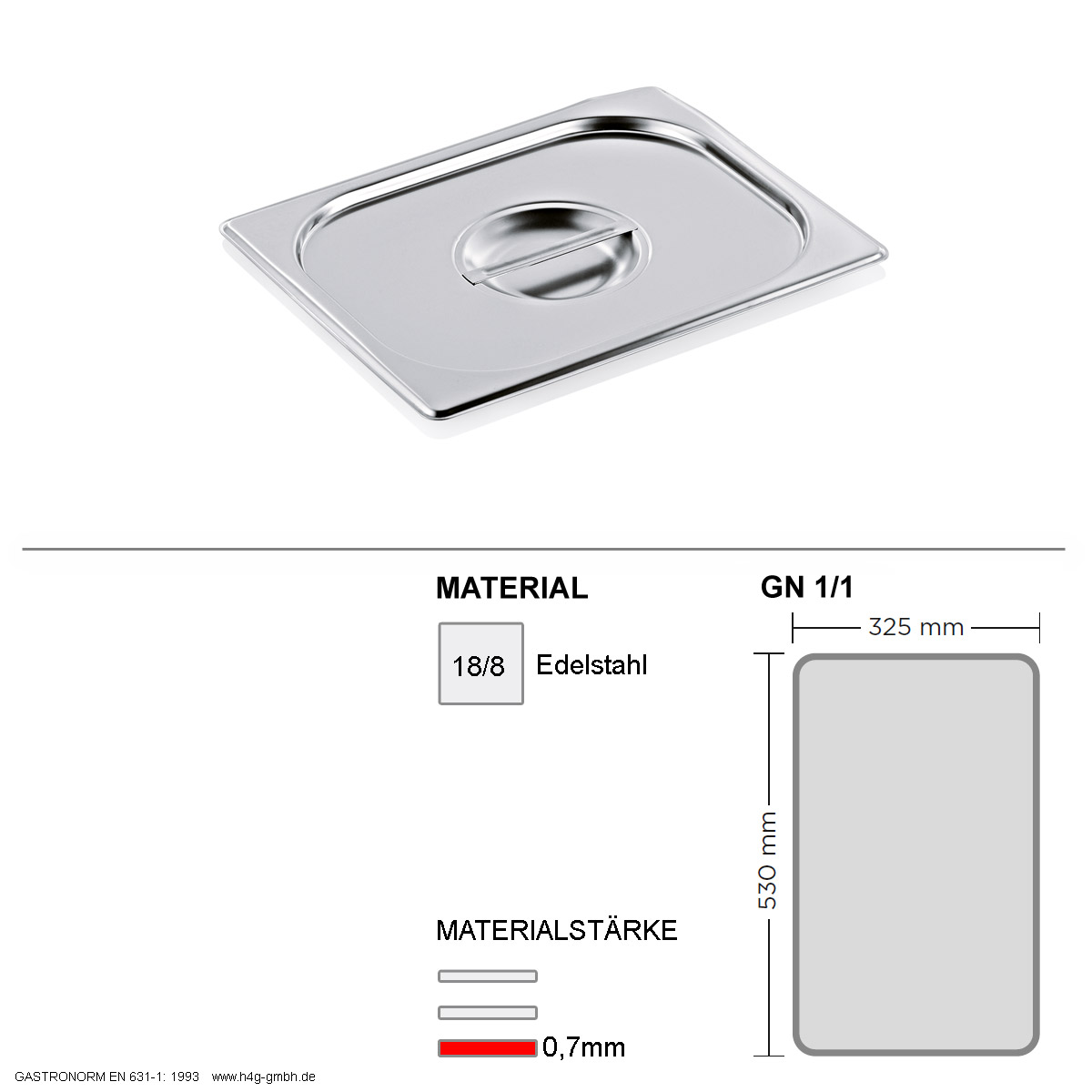 Gastronorm Deckel GN 1/1-  GN90 - 18/8 Edelstahl - 0,7mm