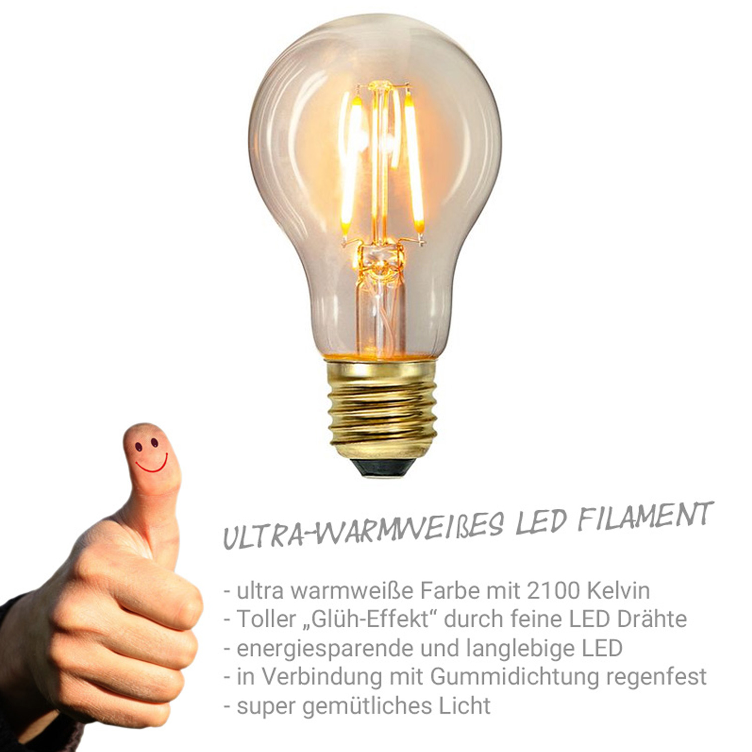 Illu-/Partylichterkette 20m - Außenlichterkette weiß - Made in Germany- 30 Edison LED Filamentlampen