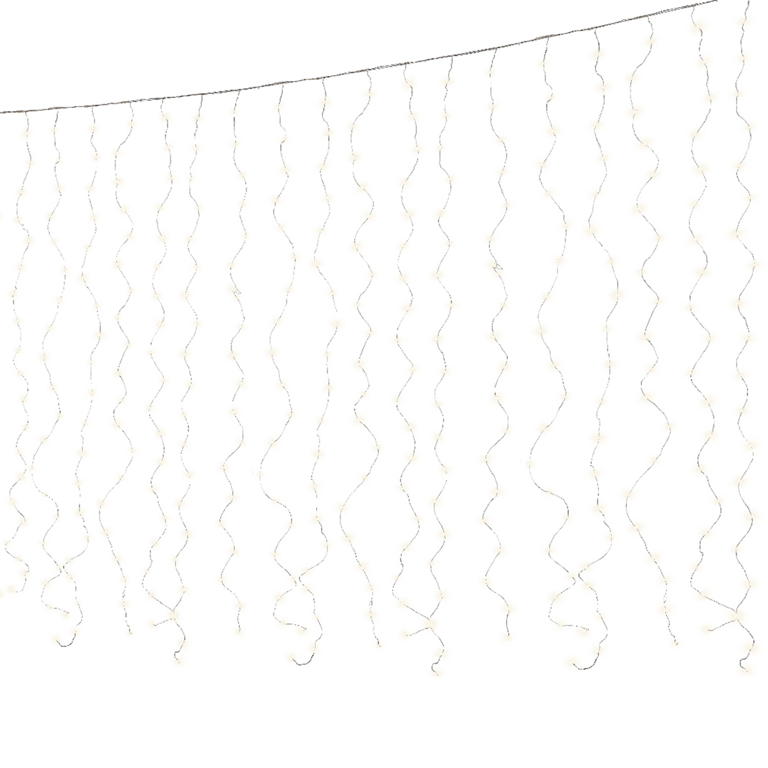 LED Lichtervorhang - 10 Stränge - 100 warmweiße LED - L: 0,9m - H: 1m - Außentrafo - silber LED Lichtervorhang - 10 Stränge - 100 warmweiße LED - L: 0,9m - H: 1m - Außentrafo - silber