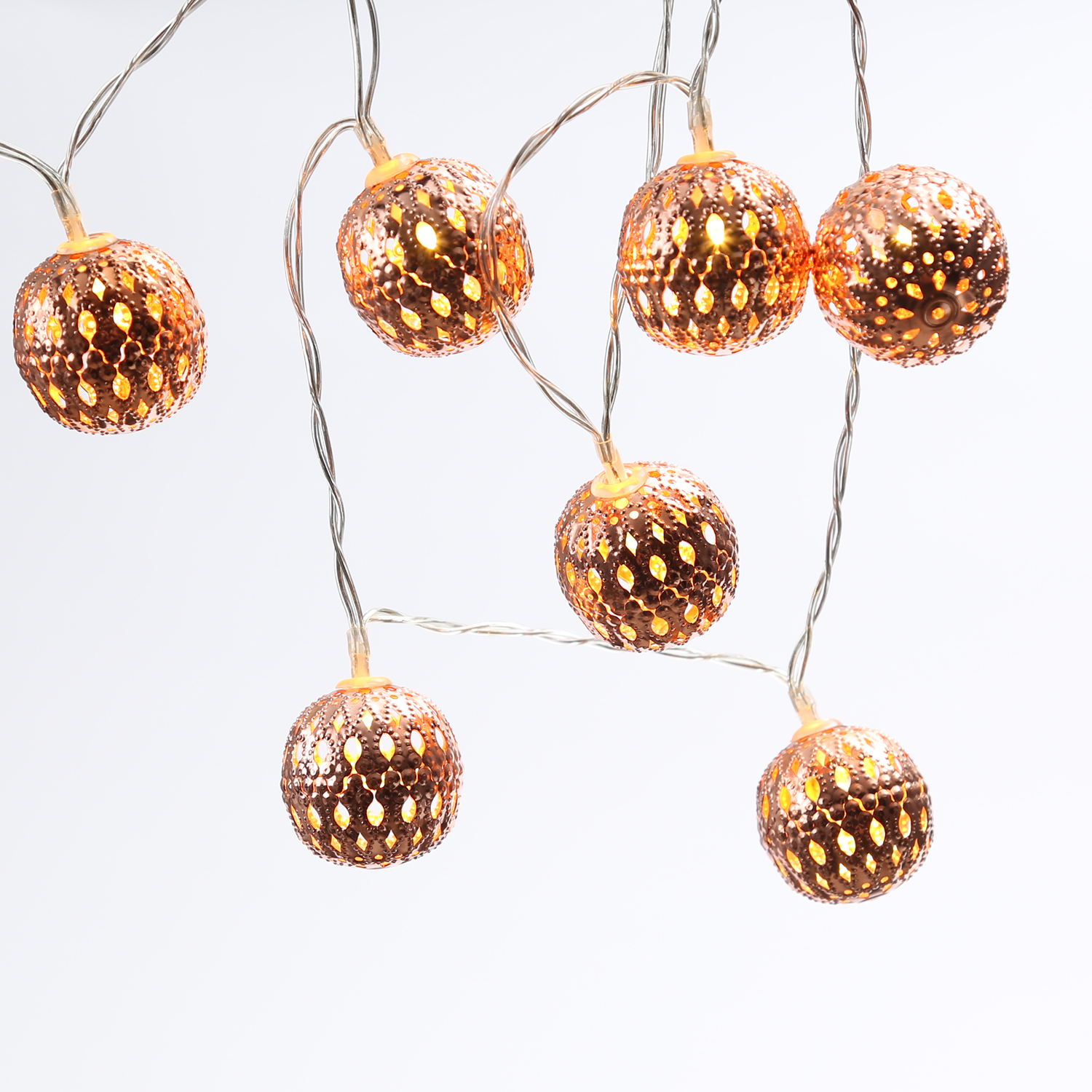 LED Dekolichterkette Metallkugeln - 8 warmweiße LED - D: 4cm - L: 0,7m - Batterie - kupferfarben LED Dekolichterkette Metallkugeln - 8 warmweiße LED - D: 4cm - L: 0,7m - Batterie - kupferfarben