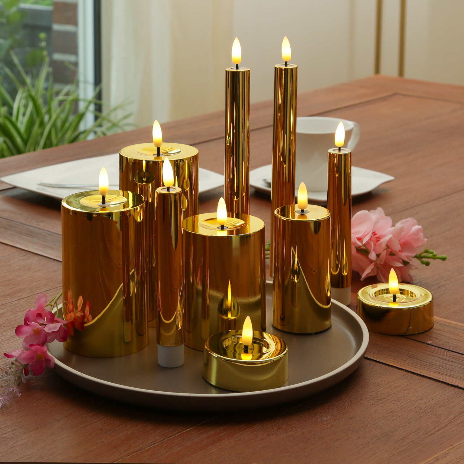 LED Kerze - Kunststoff - 3D Flamme - Timer - H: 12,5cm - D: 5cm - gold glänzend LED Kerze - Kunststoff - 3D Flamme - Timer - H: 12,5cm - D: 5cm - gold glänzend