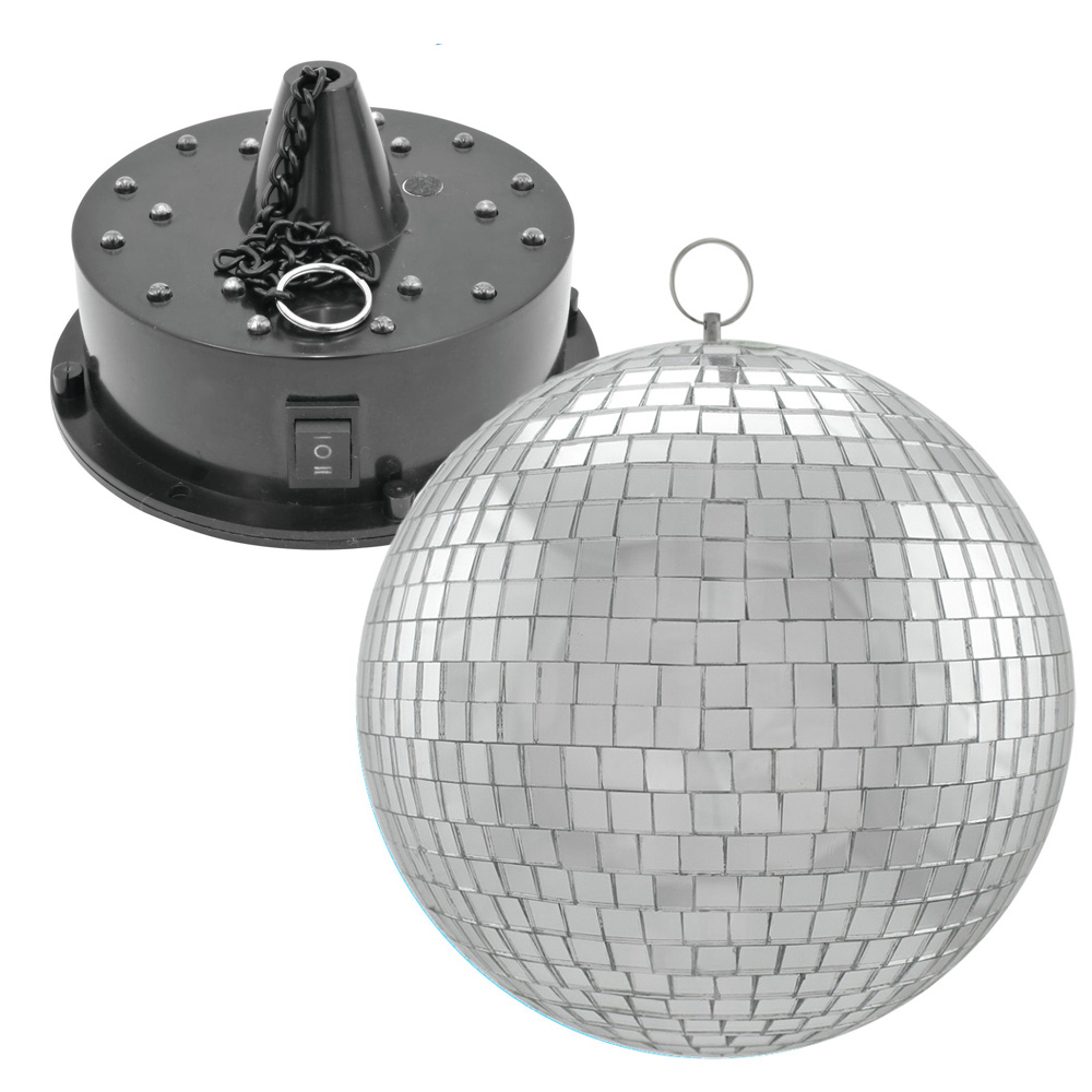 Spiegelkugel SET - RGBW-20 - 20cm Spiegelkugel und Batteriemotor mit LED Farbwechsler Spiegelkugel SET - RGBW-20 - 20cm Spiegelkugel und Batteriemotor mit LED Farbwechsler