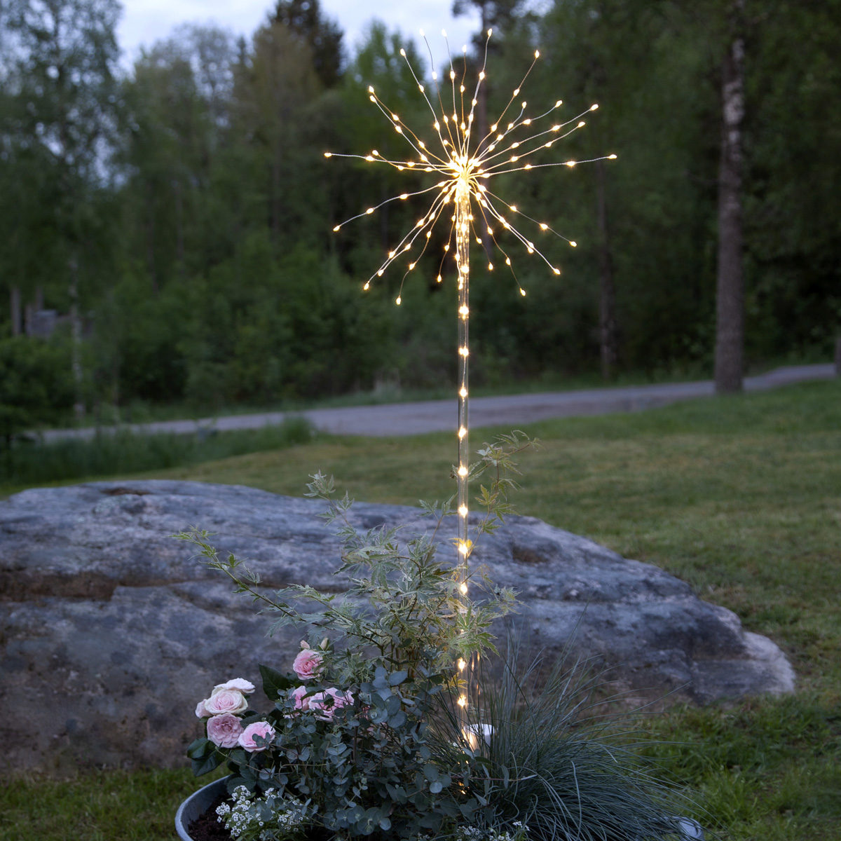 LED Dekostab "Firework" - H: 100cm - 152 warmweiße LED - Batteriebetrieb - 8 Funktionen - outdoor