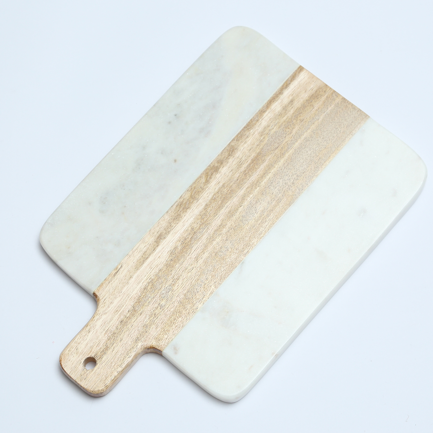 Schneidebrett - Vesperbrett - Mangoholz und Marmor - Aufhängung - L: 30cm - weiß, braun
