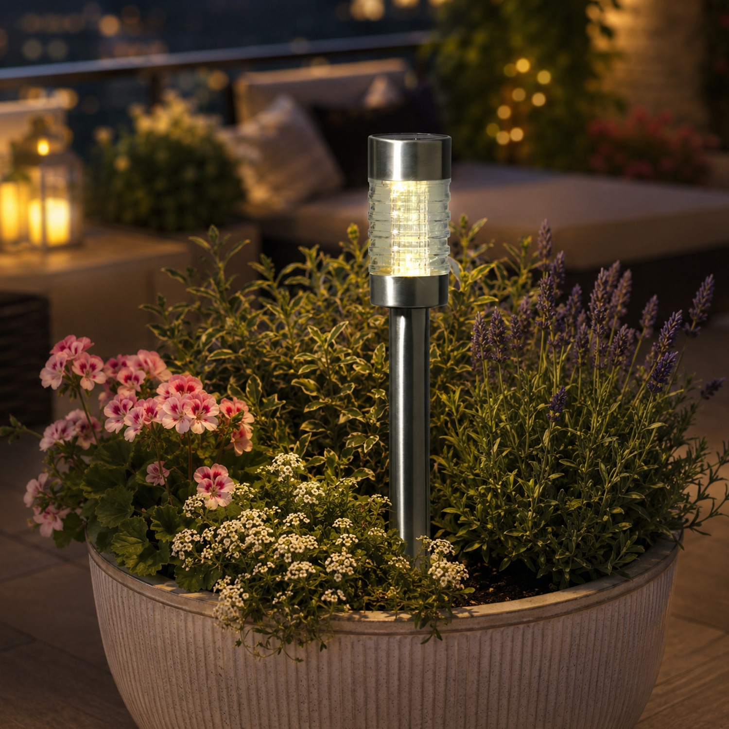LED Solar Wegleuchten - Gartenleuchten mit Erdspieß - H: 29cm - Lichtsensor - 4er Set