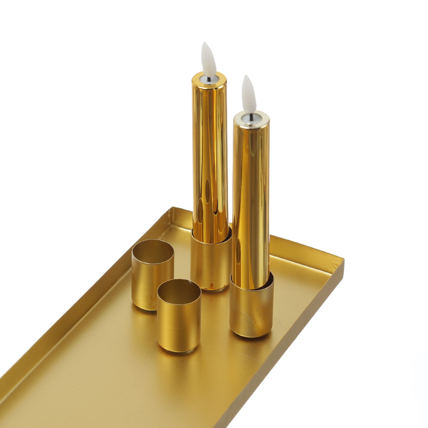 Stabkerzenhalter magnetisch - Kerzenständer für 4 Stabkerzen - Kerzentablett - 29x12cm - gold