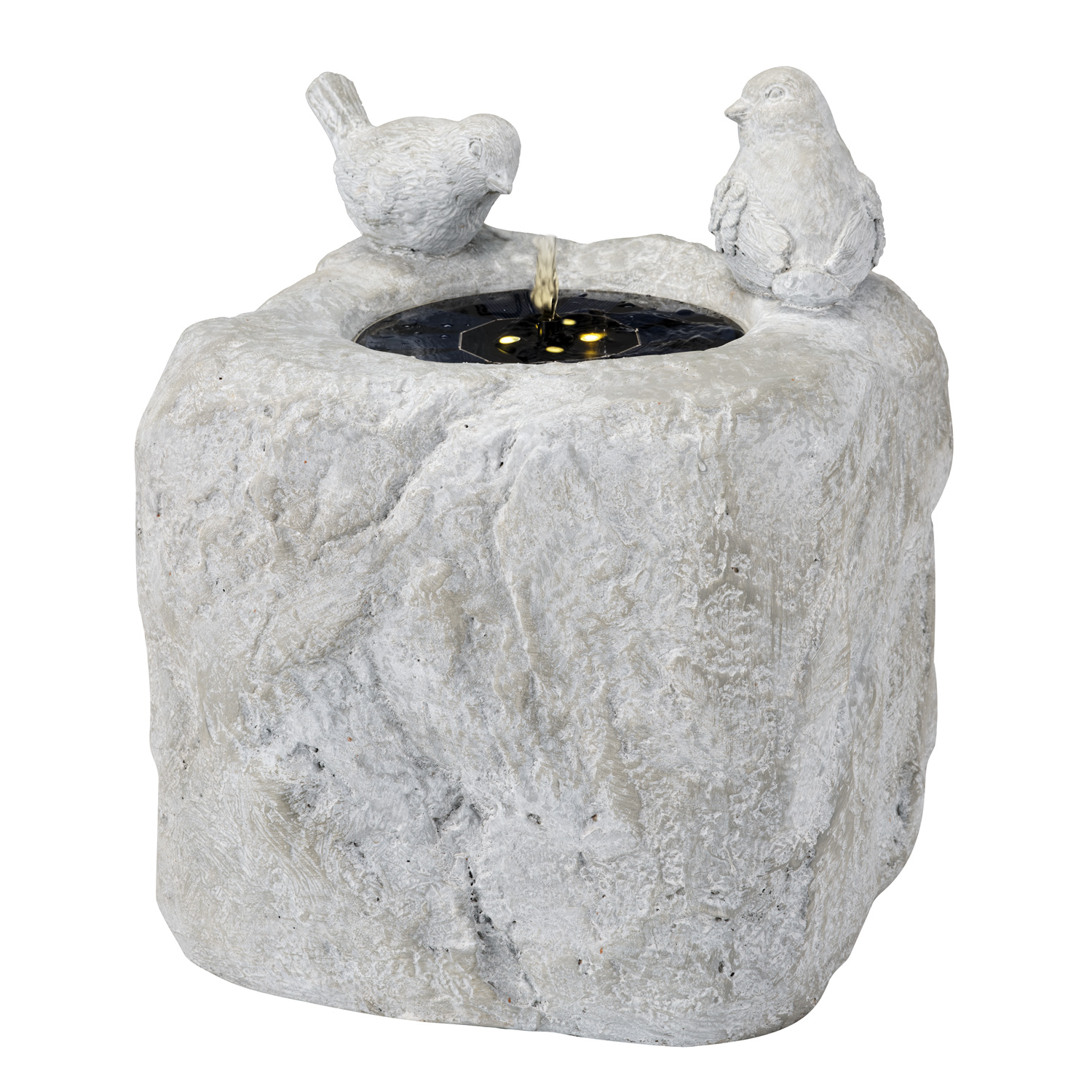 LED Solar Brunnen - Gartenbrunnen mit Vögelchen - GRC Beton - 4 warmweiße LED - H: 34cm - grau LED Solar Brunnen - Gartenbrunnen mit Vögelchen - GRC Beton - 4 warmweiße LED - H: 34cm - grau