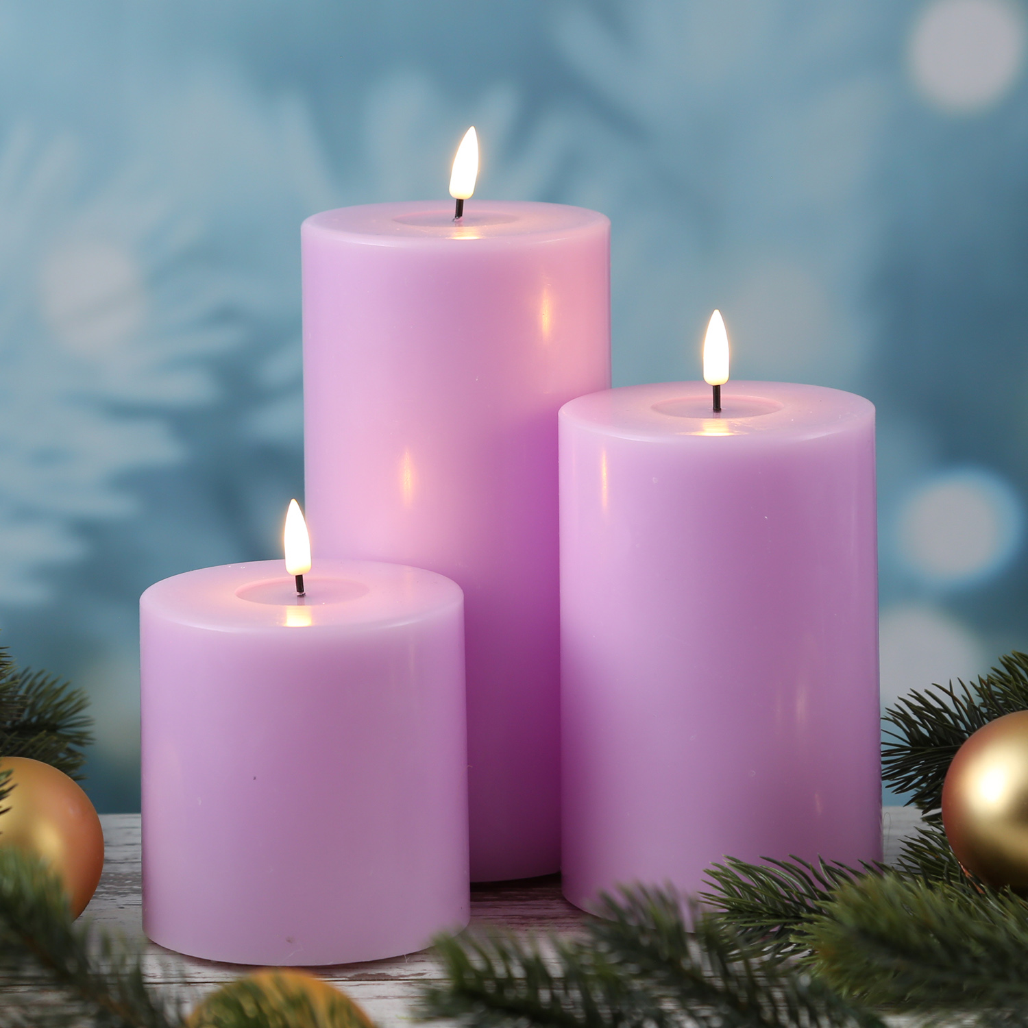 LED Stumpenkerze MIA - Echtwachs - realistische 3D Flamme - H: 15cm - D: 10cm - lavendel LED Stumpenkerze MIA - Echtwachs - realistische 3D Flamme - H: 15cm - D: 10cm - lavendel