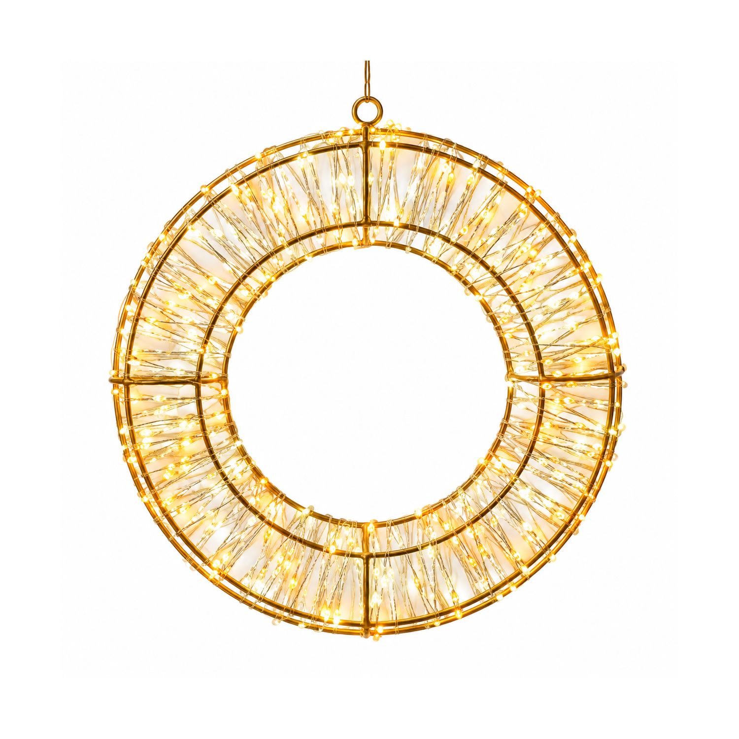 LED Kranz abgeflacht - goldener Lichterkranz mit 400 LED - D: 30cm - 8Modi/Timer - Innen/Außen