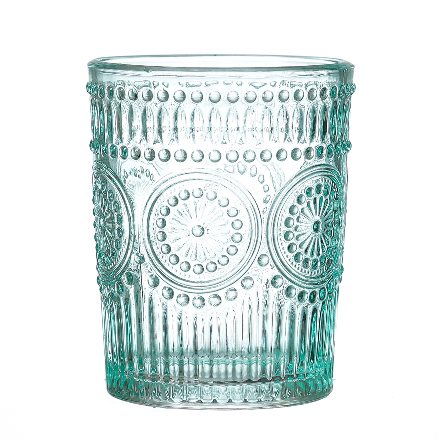 Trinkglas Vintage - Glas - lebensmittelecht - 280ml - H: 10cm - mit Muster - blau