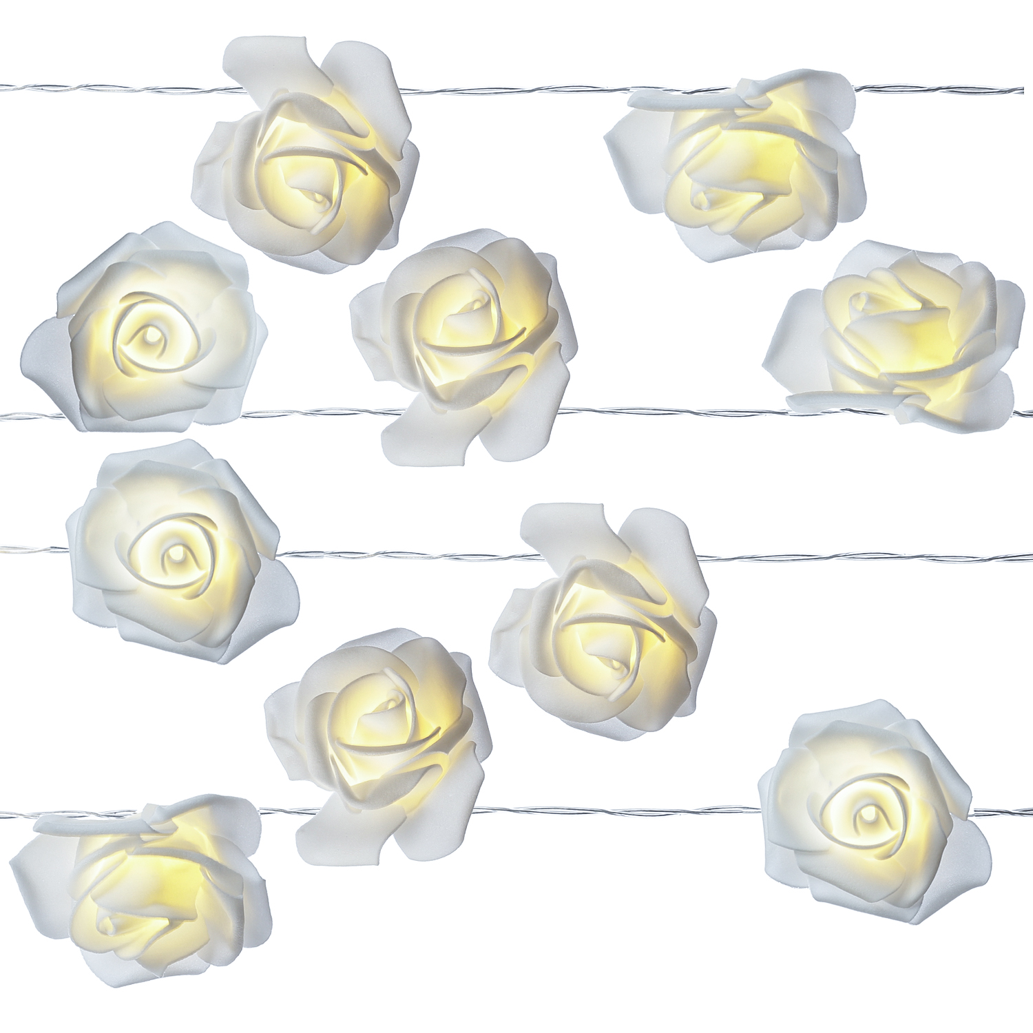 LED Lichterkette Rosen - 10 leuchtende Rosen - Timer - Batteriebetrieb - L: 1,8m - für Innen - weiß