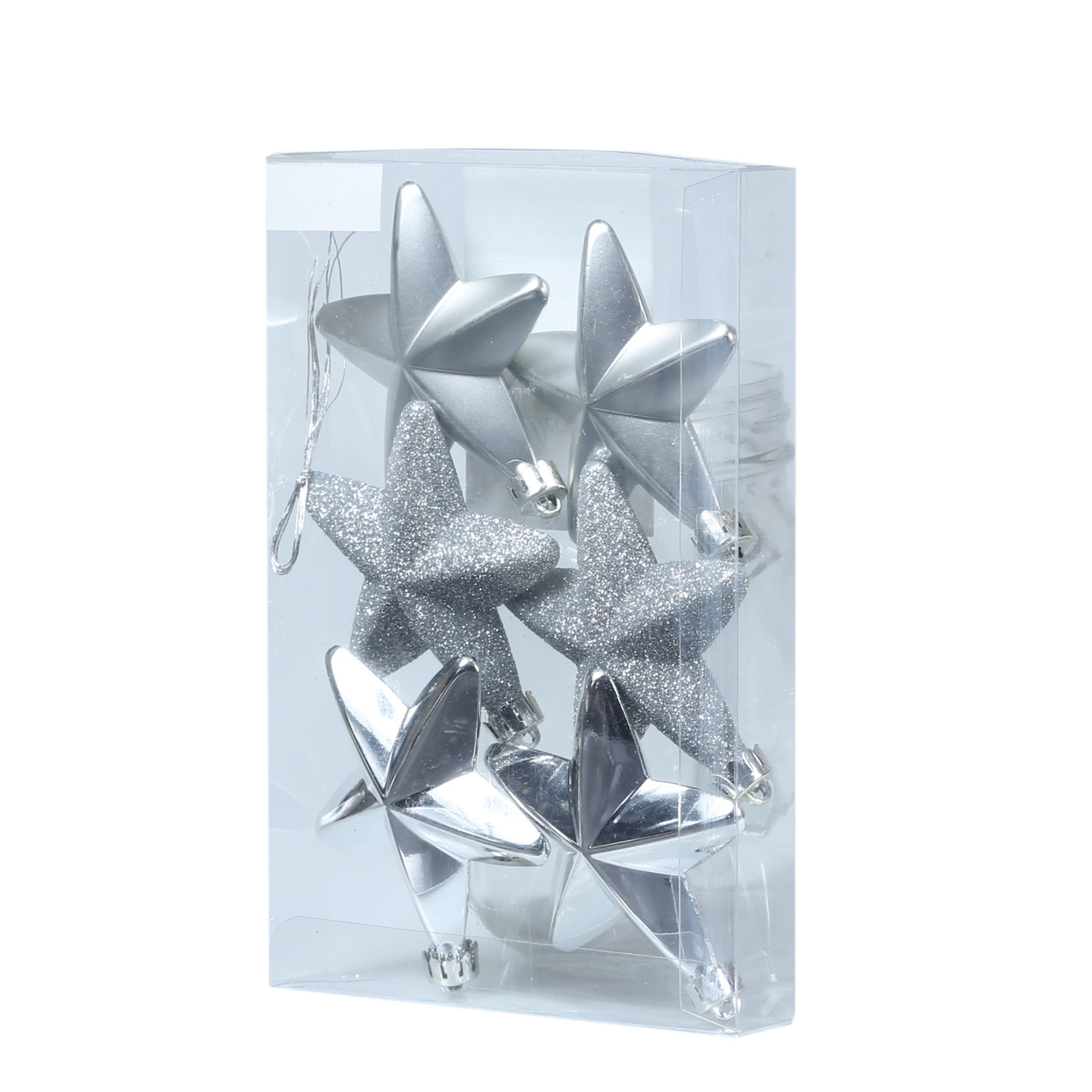 Christbaumschmuck STERN - Weihnachtsschmuck - bruchfest - glänzend matt glitzernd - silber - 6 Stk. Christbaumschmuck STERN - Weihnachtsschmuck - bruchfest - glänzend matt glitzernd - silber - 6 Stk.