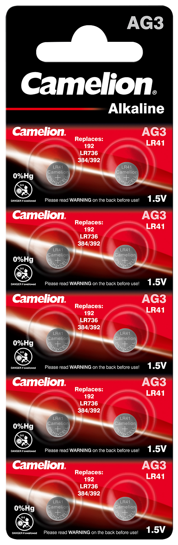 AG3 LR41 Batterien - 10er Set - Knopfzelle - 1,5V - Camelion