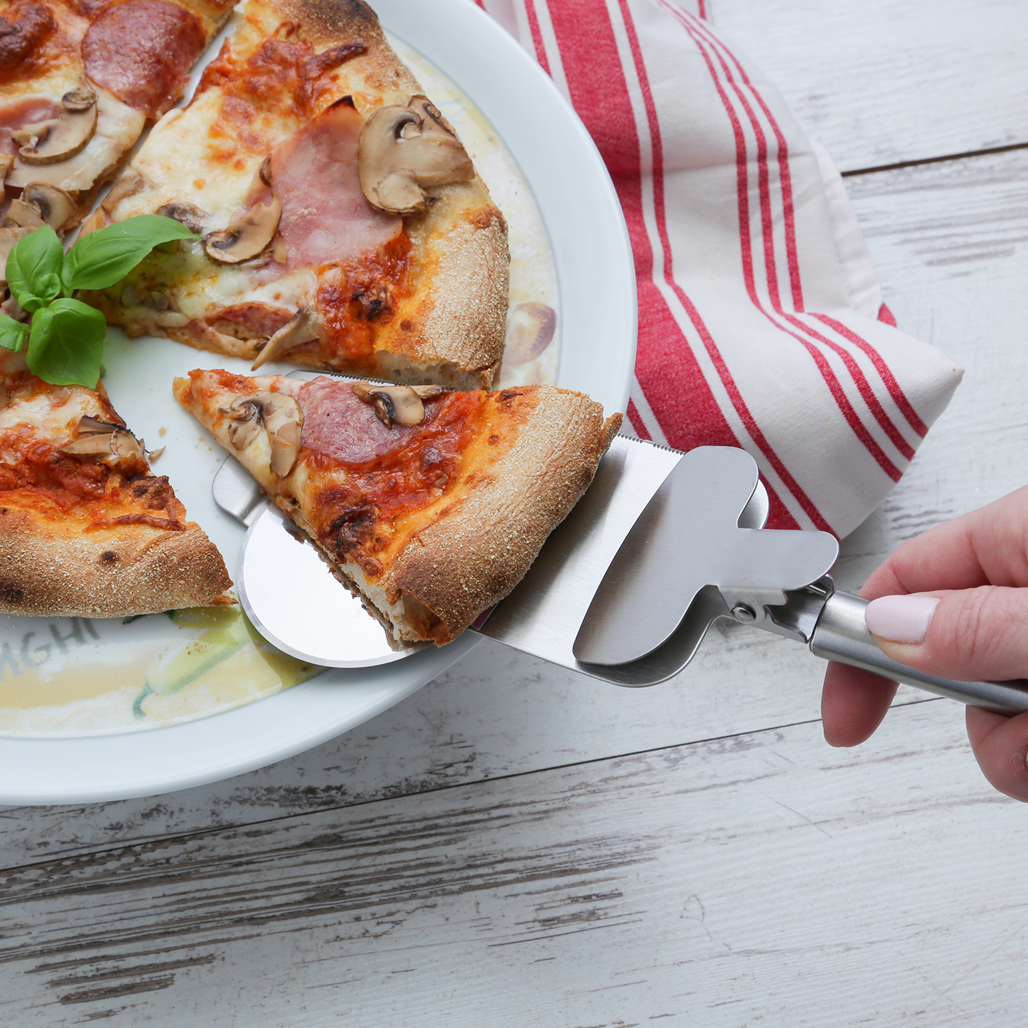 Pizza Multitool - 4 in 1 - Roller, Schaufel, Säge, Klammer - Edelstahl