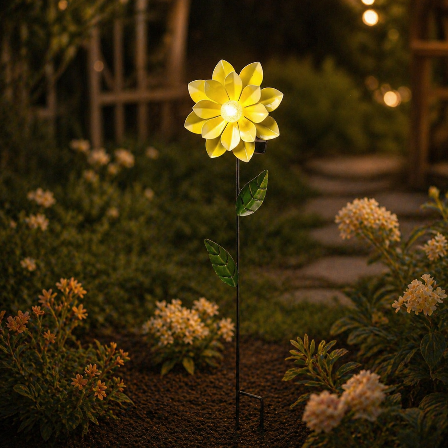 LED Solar Gartenstecker Blume - warmweiße LED - H: 49,5cm - Lichtsensor - gelb
