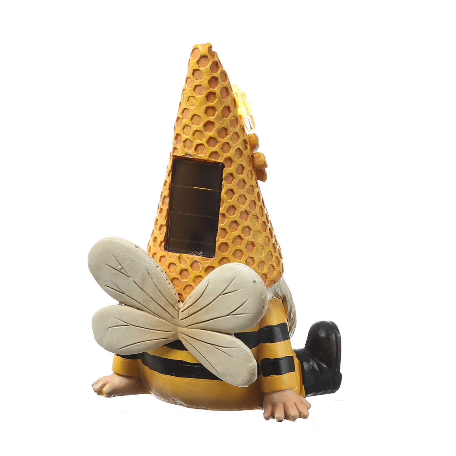 LED Solar Gartenzwerg Biene mit Honigtopf - Gartenfigur - warmweiße LED - Lichtsensor - H: 17,5cm