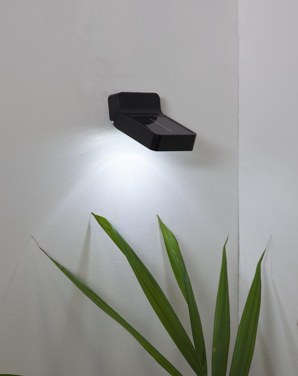 LED Solar Wandleuchte "Wally" - 4 weiße LED - 6h Licht mit 6lm - Dämmerungssensor - schwarz