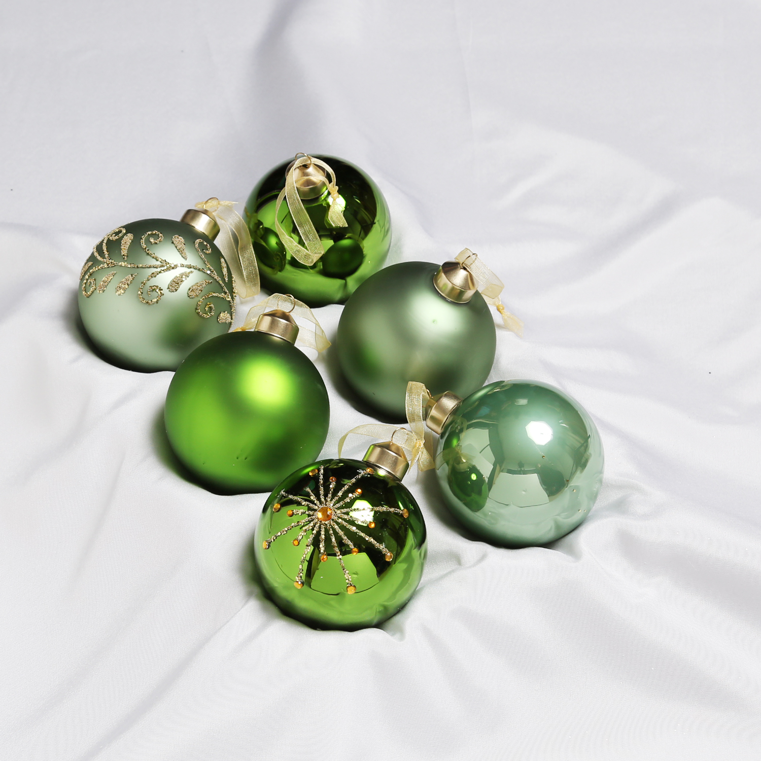 Christbaumkugel - Weihnachtsbaumkugel - Glas - D: 8cm - glänzend, matt - grün, salbeigrün - 6er Set Christbaumkugel - Weihnachtsbaumkugel - Glas - D: 8cm - glänzend, matt - grün, salbeigrün - 6er Set