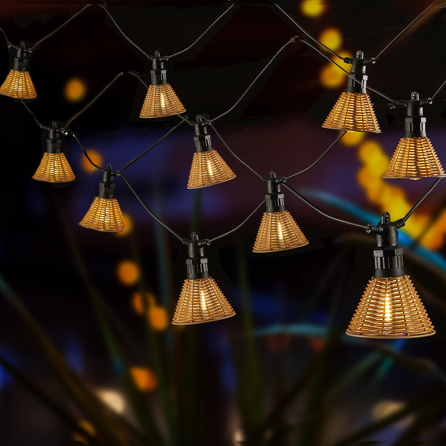 LED Lichterkette AMELIE - 10 beleuchtete Lampenschirme - L: 4,5m - koppelbar bis 40 LED - für Außen