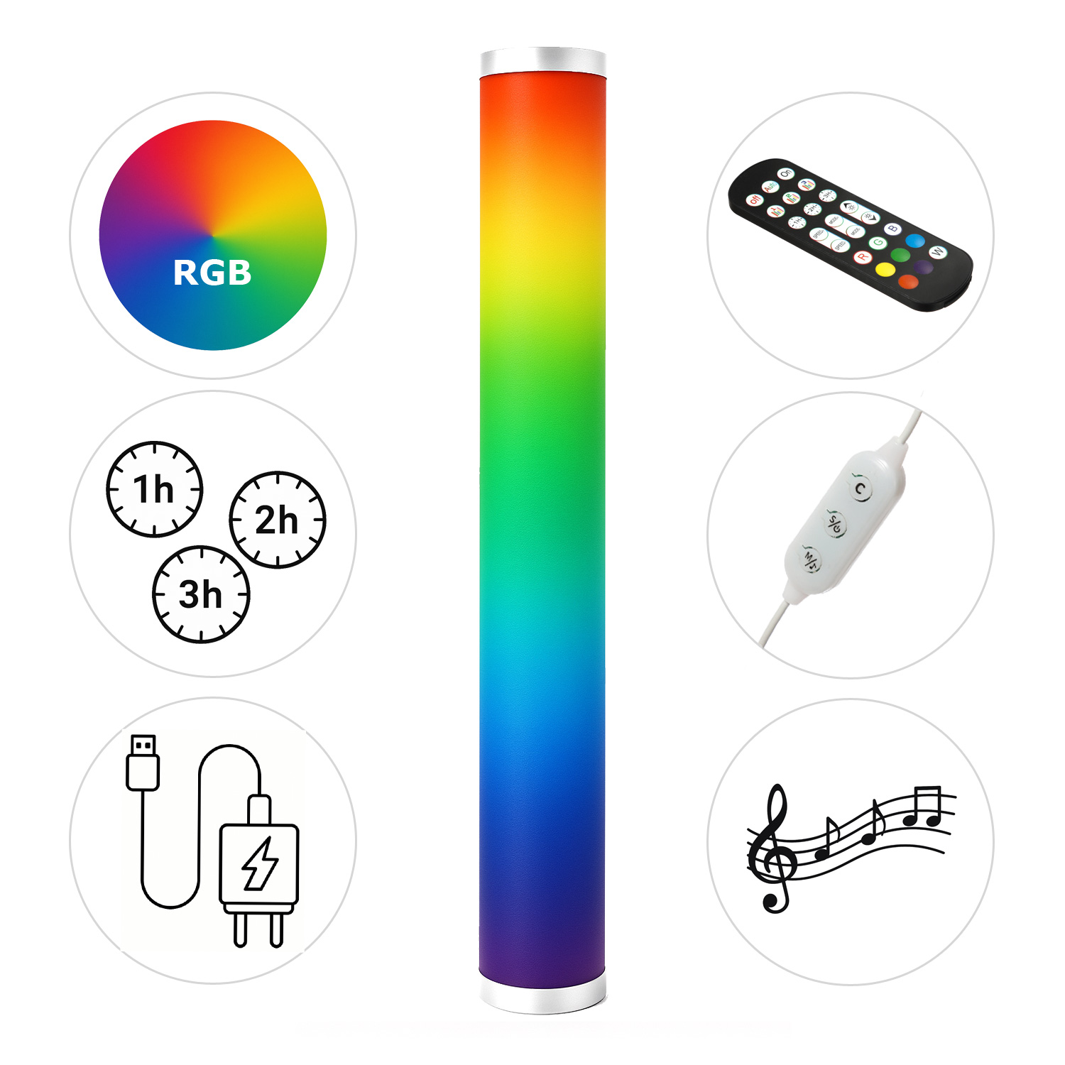 LED COLOR TUBE RAINBOW Lichtsäule - 1m - RGB Farbwechsel - Fernbedienung