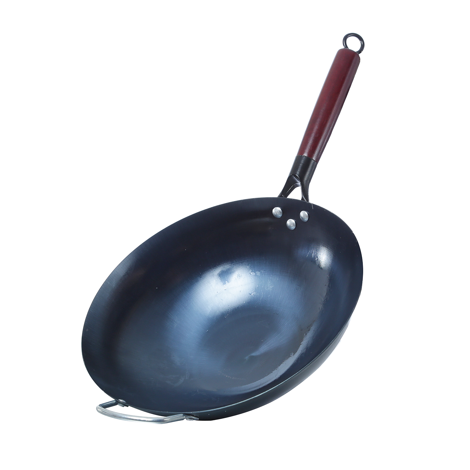 WOK Pfanne 32cm - Eisen mit Holzgriff und Schwenkgriff