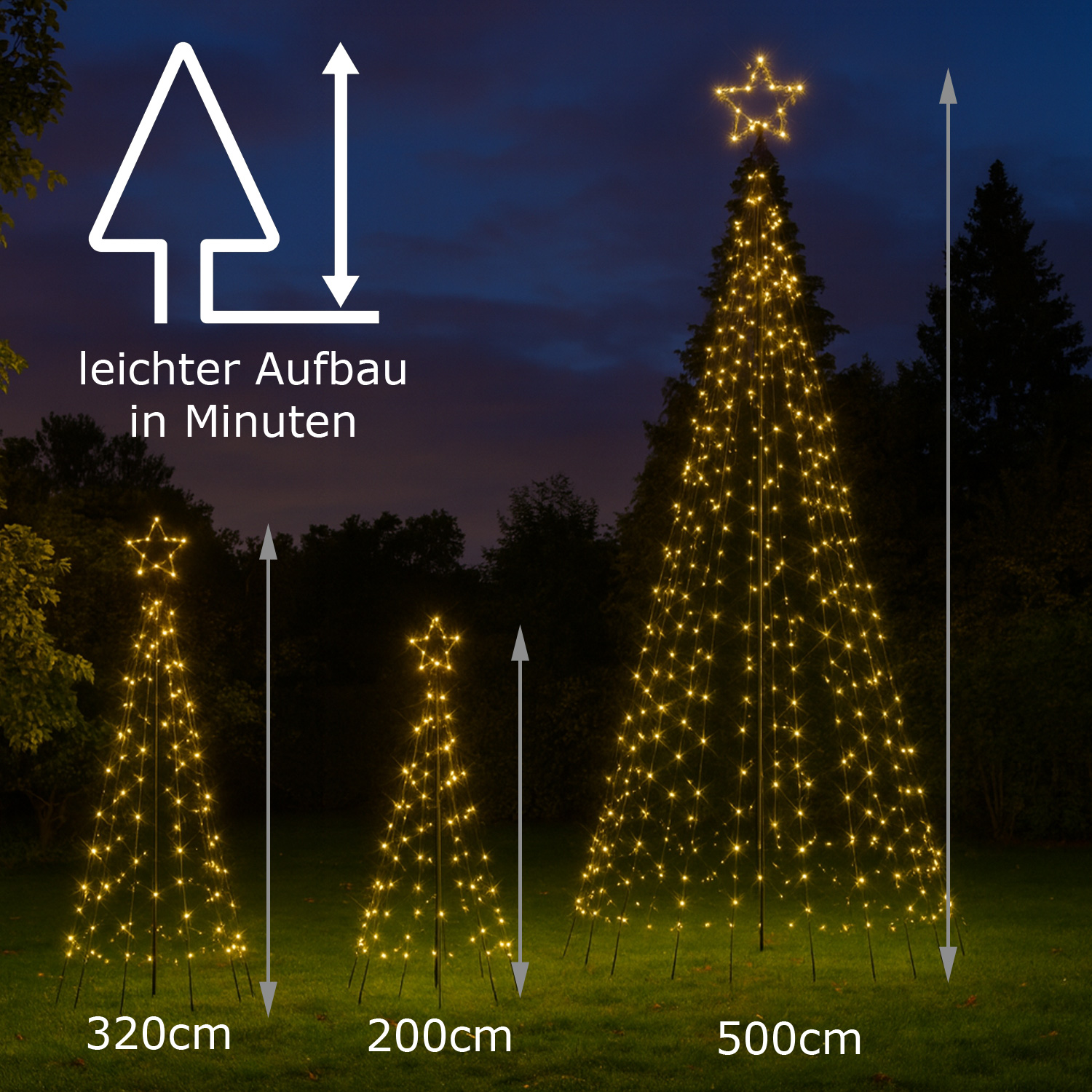 LED Lichterbaum mit Sternspitze - LED Baum outdoor - 836 funkelnde bernstein LED - H: 5m - Timer
