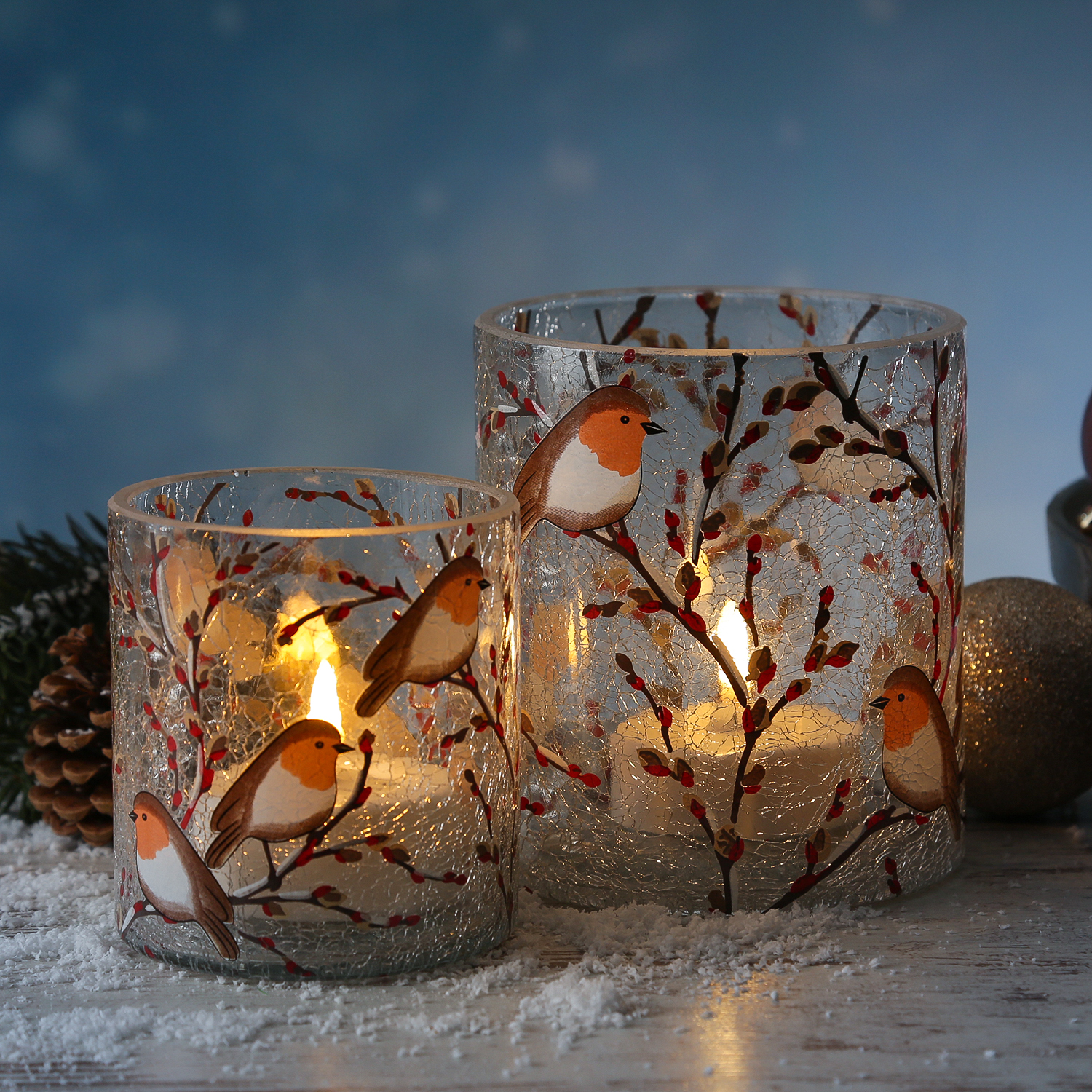 Teelichthalter ROTKEHLCHEN - Windlicht - Bruchglasoptik - Glas- H: 13cm - D: 11,5cm Teelichthalter ROTKEHLCHEN - Windlicht - Bruchglasoptik - Glas- H: 13cm - D: 11,5cm