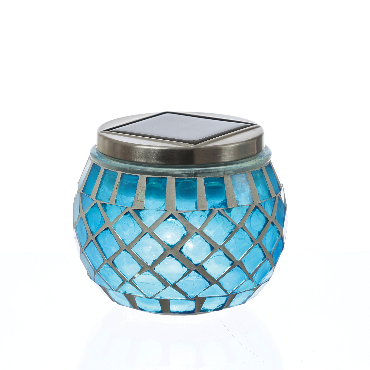 LED Solar Windlicht - Mosaik Solarglas - kaltweiße LED - Lichtsensor - H: 9cm - für Außen - blau LED Solar Windlicht - Mosaik Solarglas - kaltweiße LED - Lichtsensor - H: 9cm - für Außen - blau