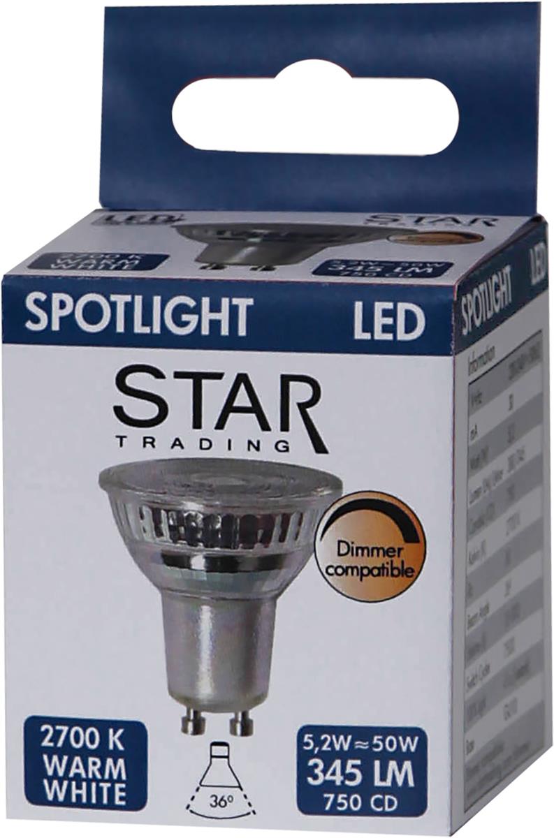 LED SPOT MR16 - 230V - GU10 - 36° - 5,2W - warmweiss 2700K - 400lm - dimmbar