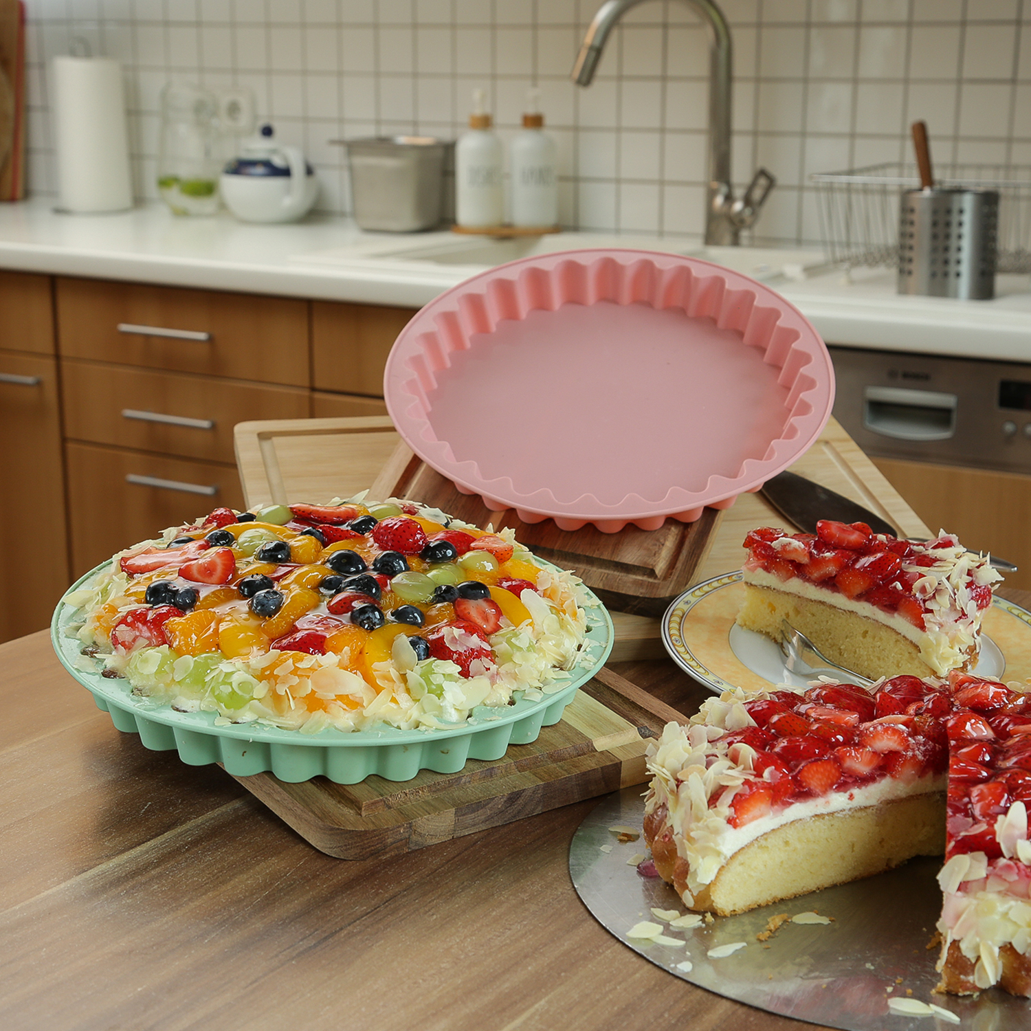 Backform - Kuchenform - Tarteform - Silikon - rund - D: 26,5cm - rosa