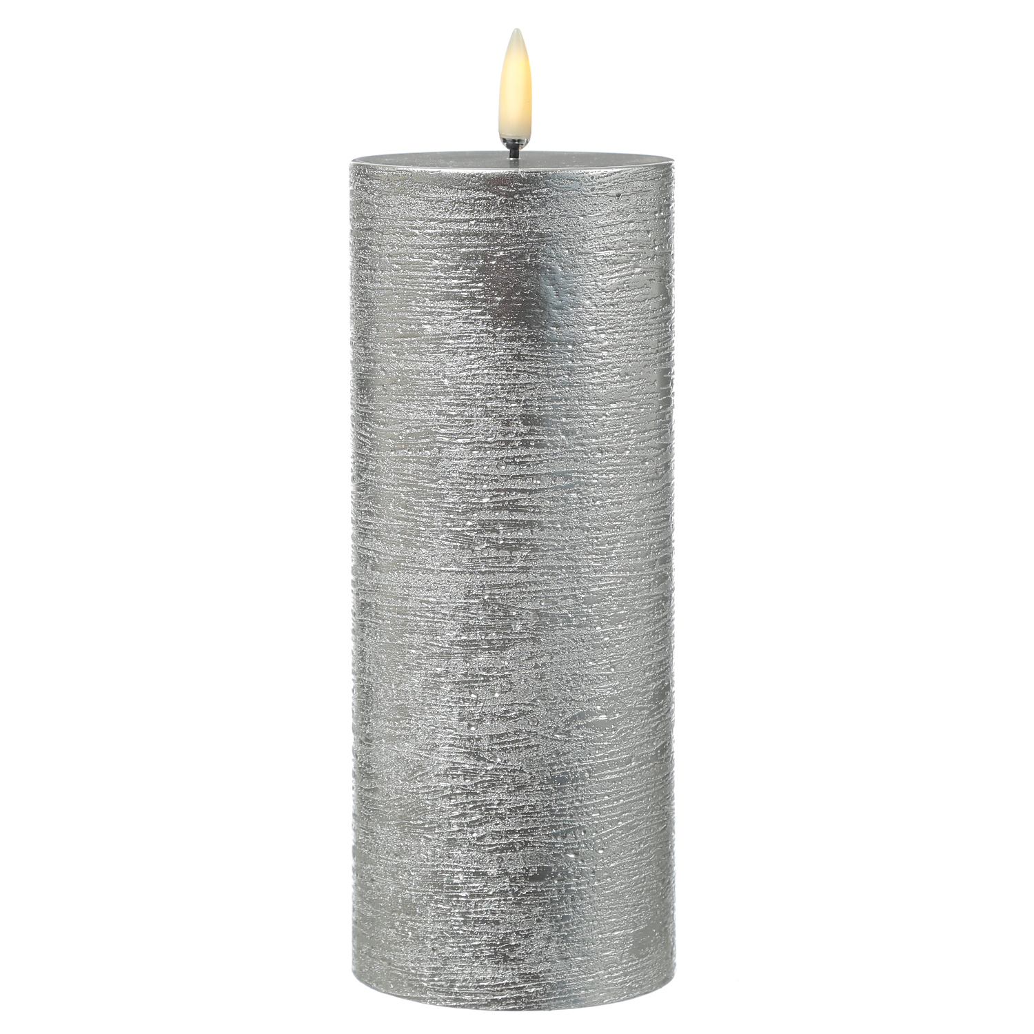 LED Kerze PIA - Rustik-Optik - Echtwachs - H: 20cm - D: 7,8cm - Timer - bis zu 1000 Std. - silber LED Kerze PIA - Rustik-Optik - Echtwachs - H: 20cm - D: 7,8cm - Timer - bis zu 1000 Std. - silber