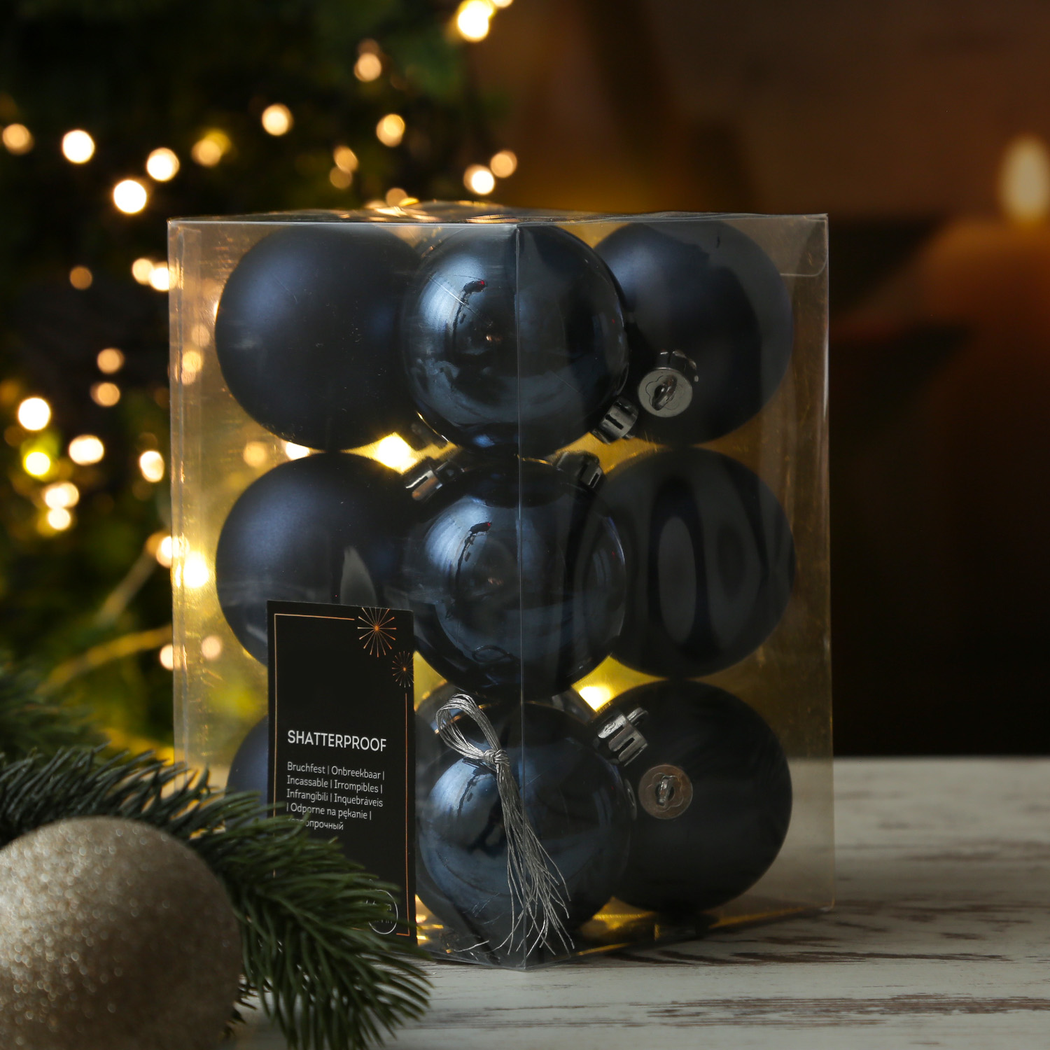 Christbaumkugeln - Weihnachtbaumskugeln - bruchfest - D:6cm - glänzend/matt  - dunkelblau - 12er Set Christbaumkugeln - Weihnachtbaumskugeln - bruchfest - D:6cm - glänzend/matt  - dunkelblau - 12er Set