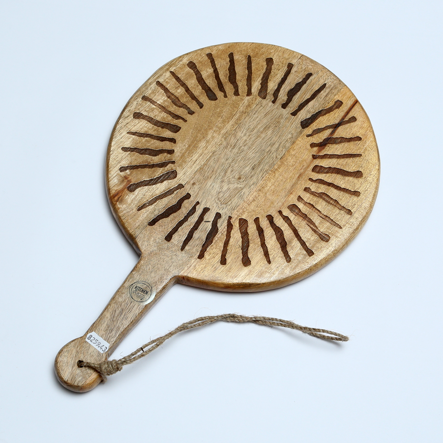 Schneidebrett SONNE - Servierbrett - rund - Mangoholz - mit Griff - L: 46cm - natur