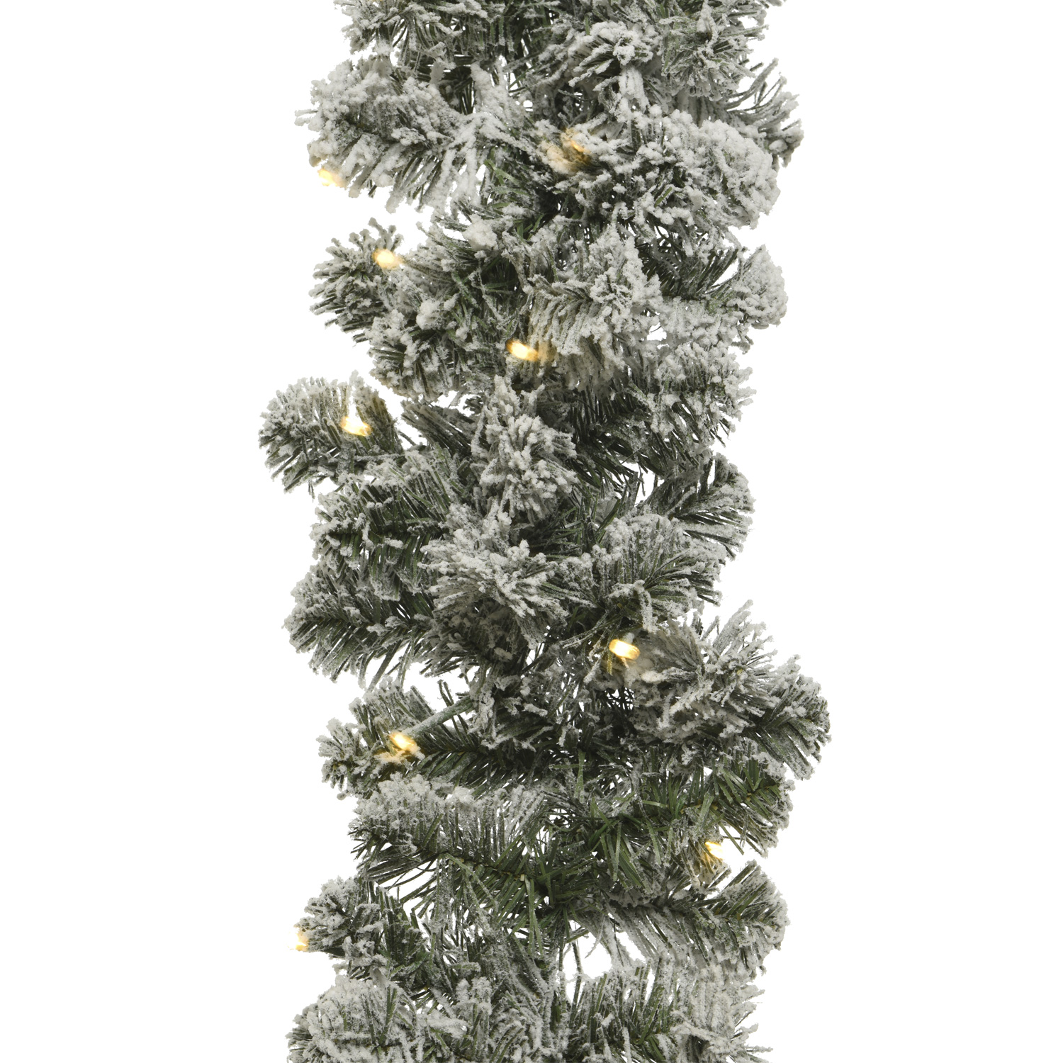 Tannengirlande - Kunststoff - Schneeoptik - warmweiße LED - L: 2,55m - Timer - Batterie - grün, weiß