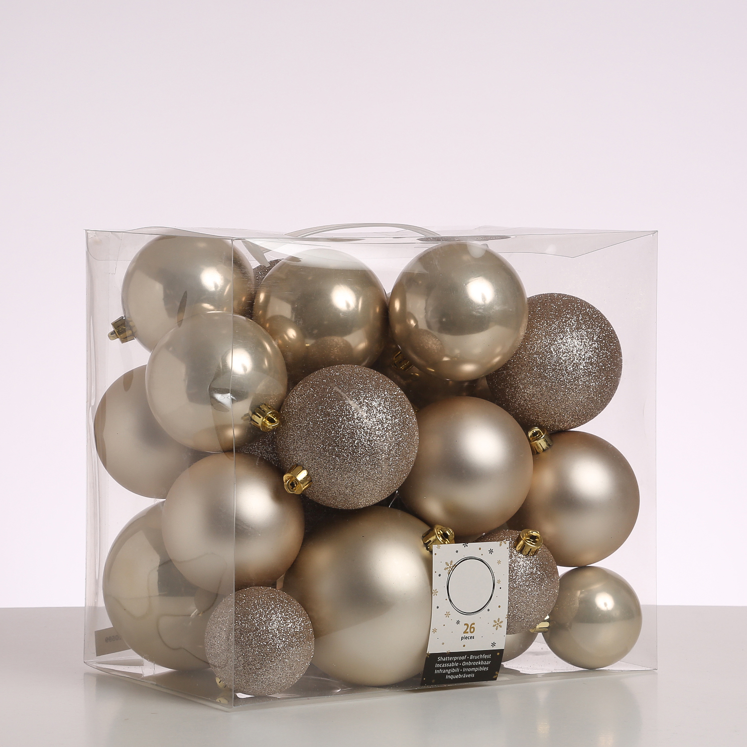 B-Ware Christbaumkugel - Weihnachtsbaumkugel - bruchfest - glänzend matt glitzernd - champagner - 26er Set
