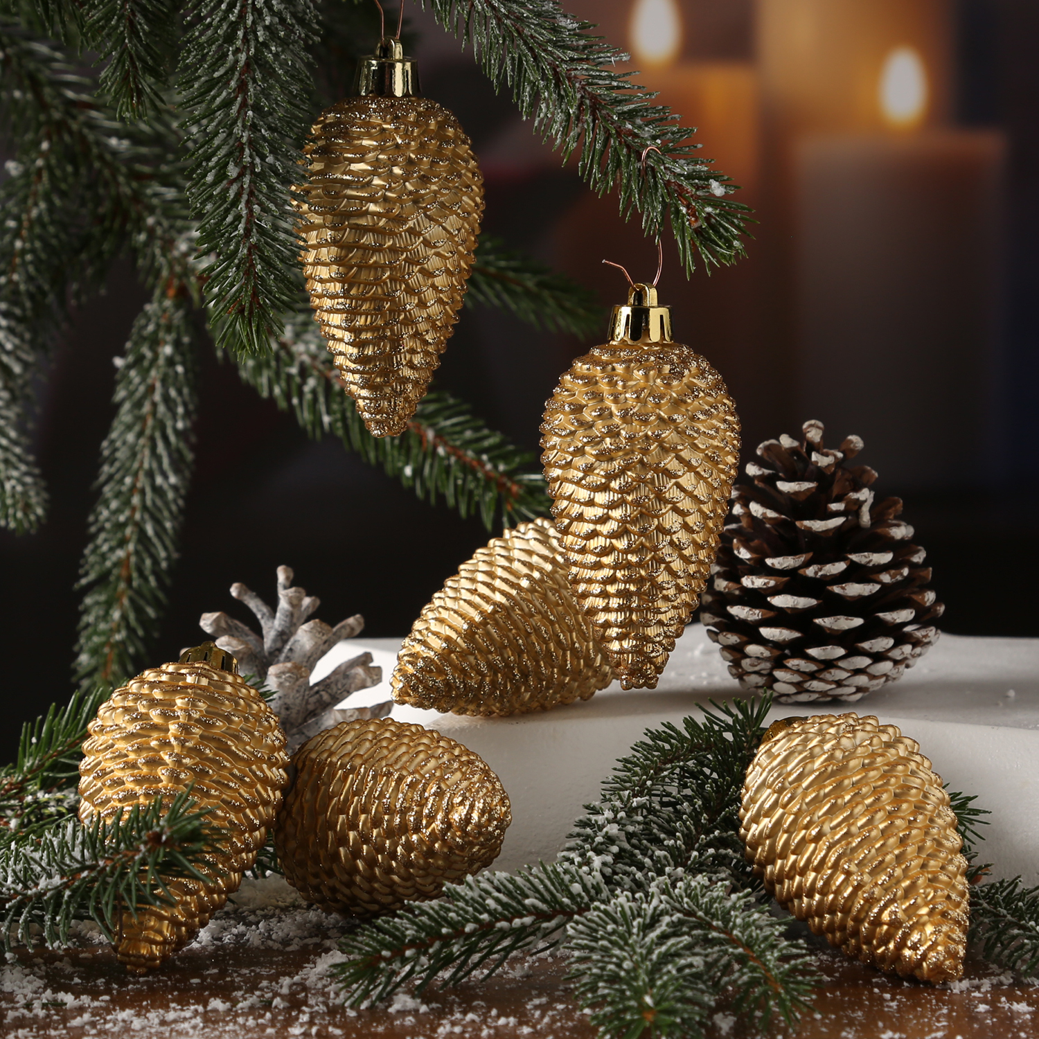 Christbaumschmuck ZAPFEN - Weihnachtsbaumschmuck - bruchfest - glitzernd - H: 8cm - gold - 6er Set Christbaumschmuck ZAPFEN - Weihnachtsbaumschmuck - bruchfest - glitzernd - H: 8cm - gold - 6er Set