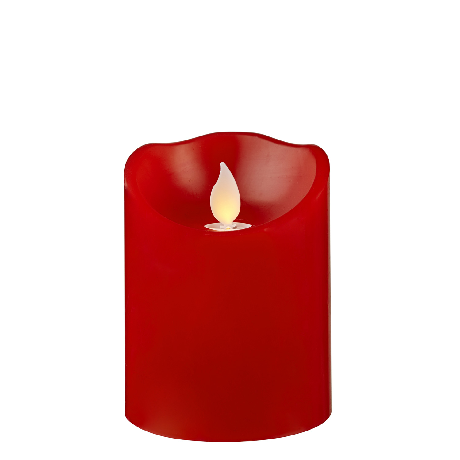 LED Stumpenkerze TWINKLE - bewegte, warmweiße LED Flamme - H: 10cm, D: 7,5cm - Timer - rot LED Stumpenkerze TWINKLE - bewegte, warmweiße LED Flamme - H: 10cm, D: 7,5cm - Timer - rot