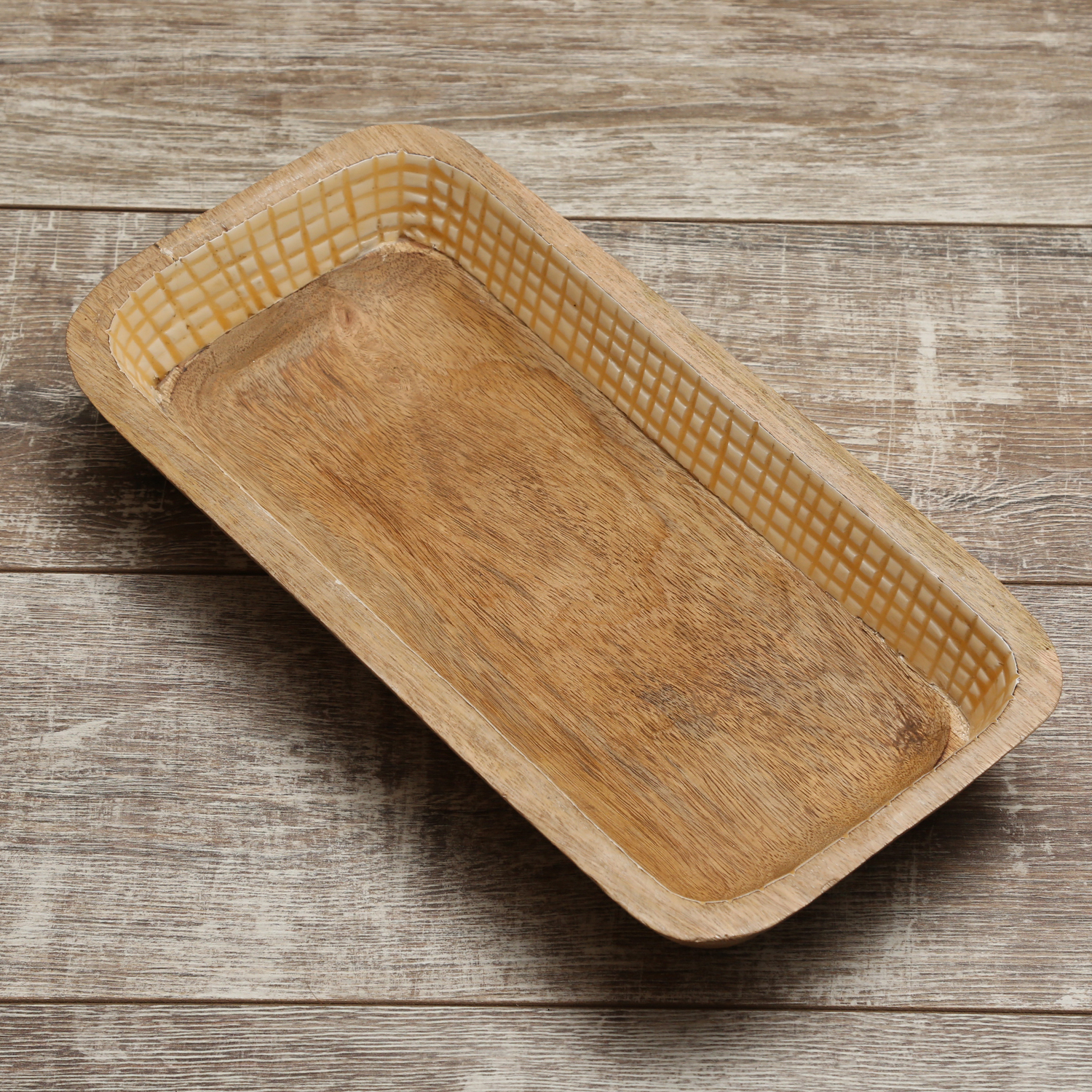 Dekoschale - rechteckig - Mangoholz - L: 40cm - H: 7,5cm - natur, terracotta Dekoschale - rechteckig - Mangoholz - L: 40cm - H: 7,5cm - natur, terracotta