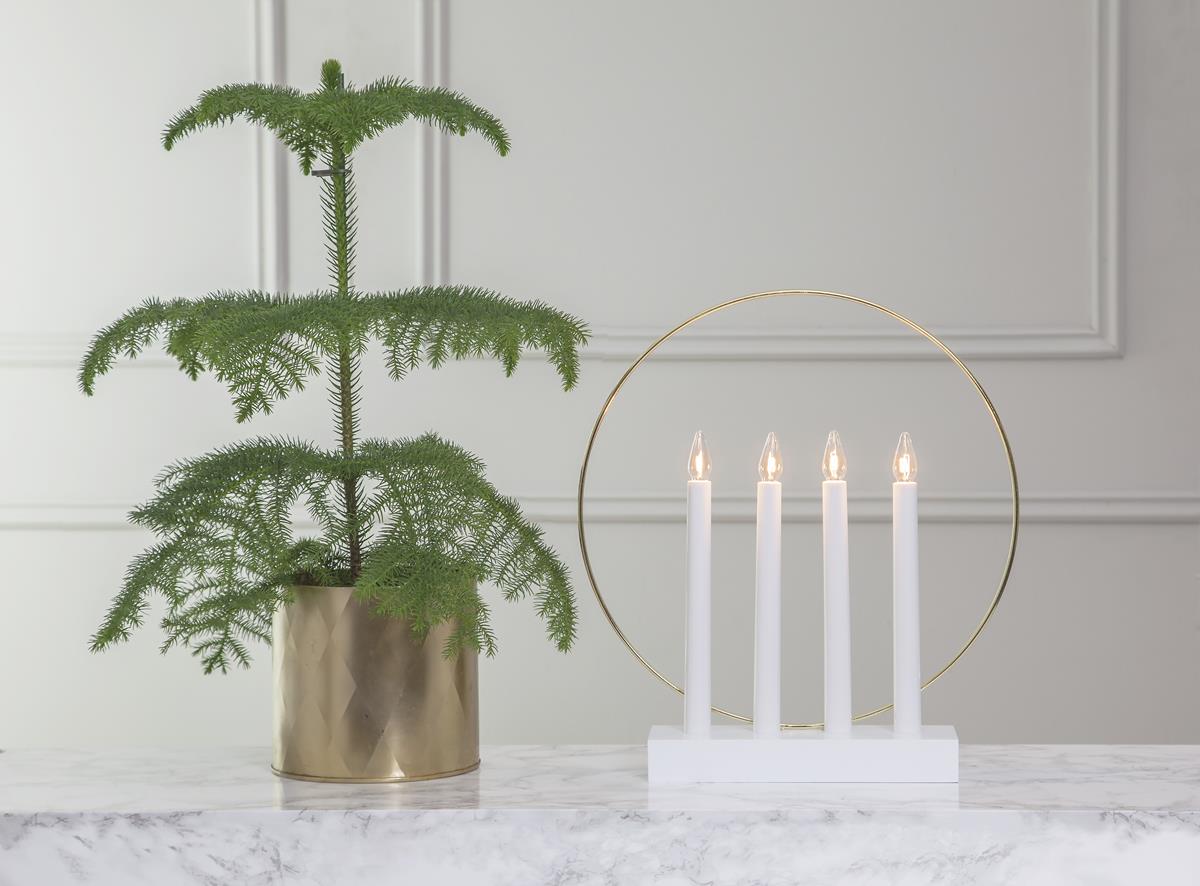 Fensterleuchter/Stimmungsleuchter Glossy - 4 klare Glühlampen - Holz - H: 35 cm - f. Innen - weiß - gold Fensterleuchter/Stimmungsleuchter Glossy - 4 klare Glühlampen - Holz - H: 35 cm - f. Innen - weiß - gold