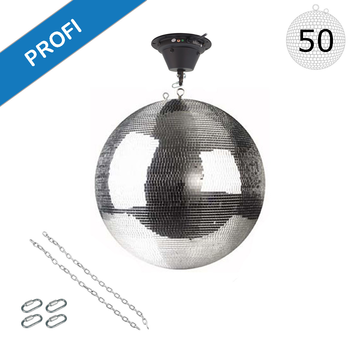 Spiegelkugel Set 50cm Kugel PROFI + Motor MBM-5010, 2 Ketten, 4 Kettenglieder